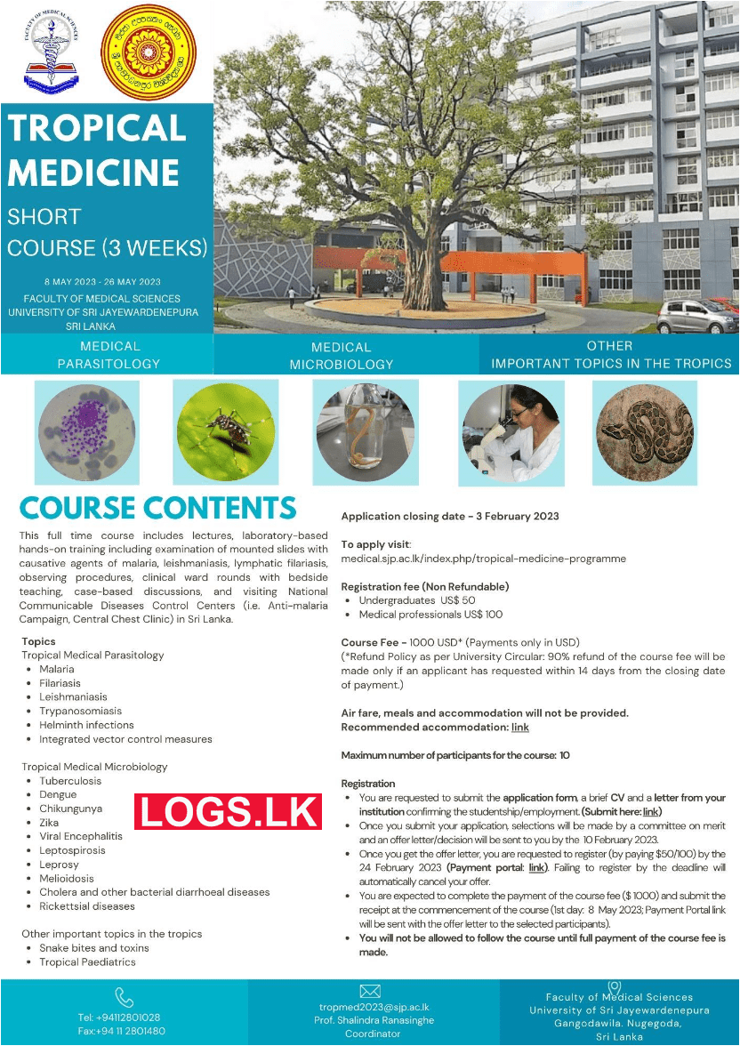 Tropical Medicine Course 2023 - University of Sri Jayewardenepura Short Course Application Form, Details Download