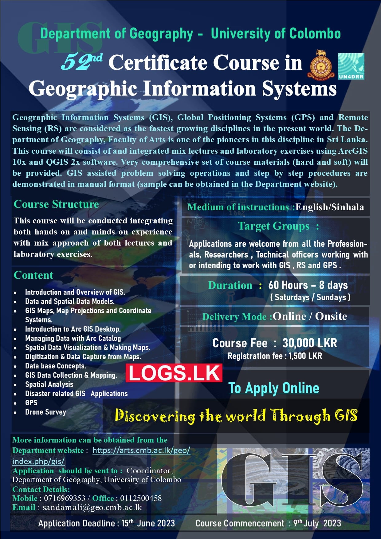 Certificate Course in Geographical Information Systems (GIS) 2023 at University of Colombo