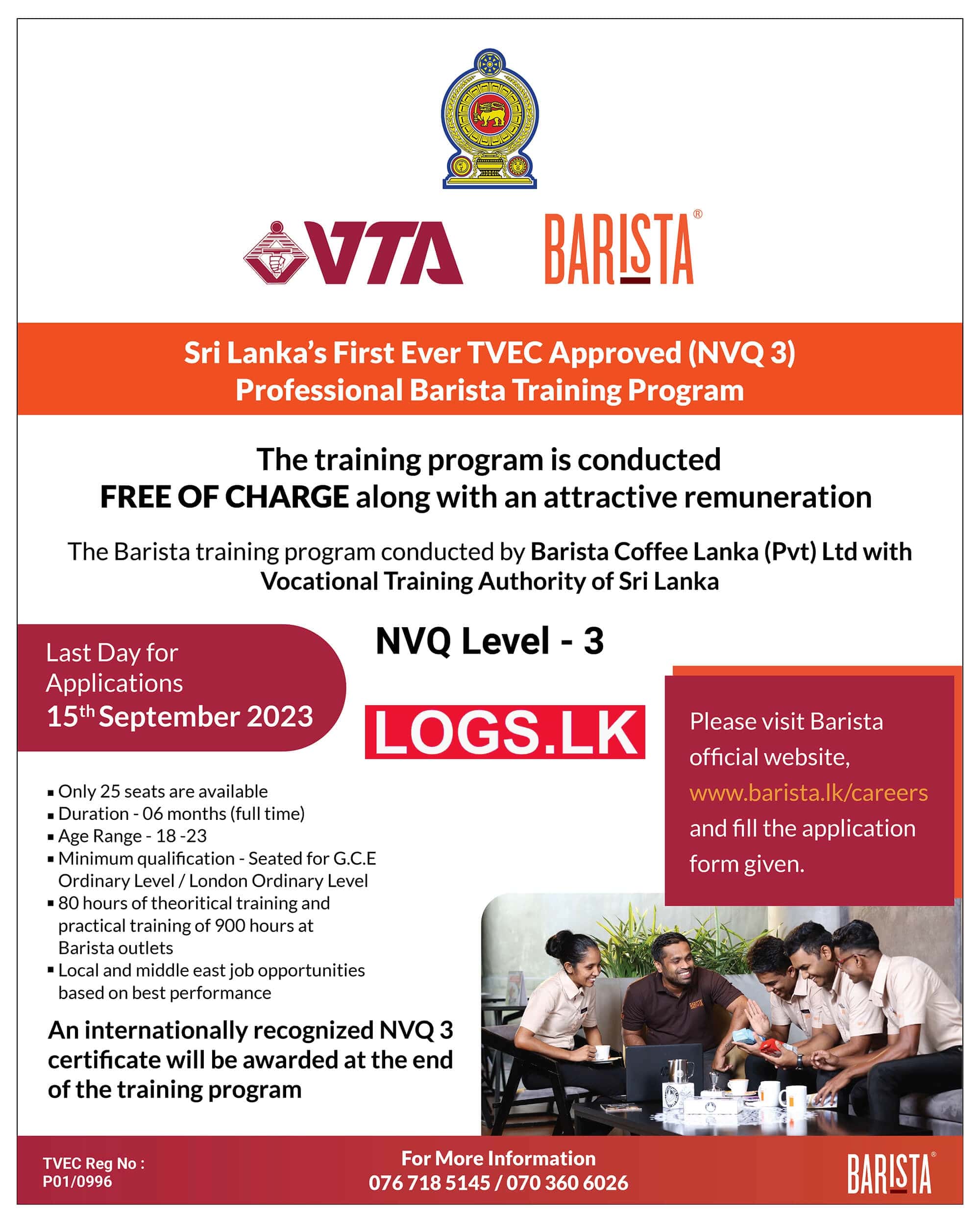 Barista Training Course 2023 by VTA & Barista Coffe Lanka Application Form, Details Download