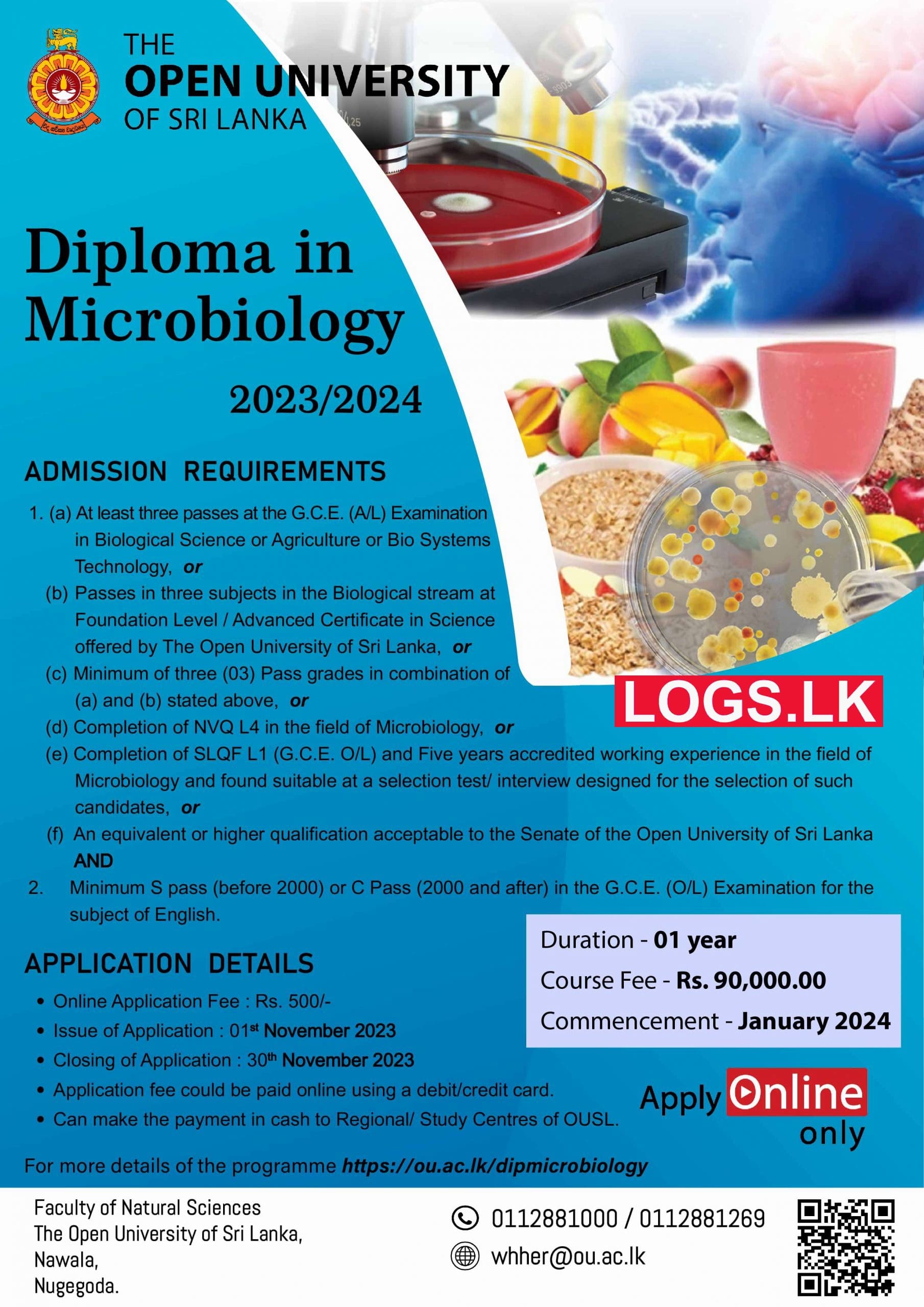 Diploma in Microbiology 2024 – Open University (OUSL) Application Form, Details Download