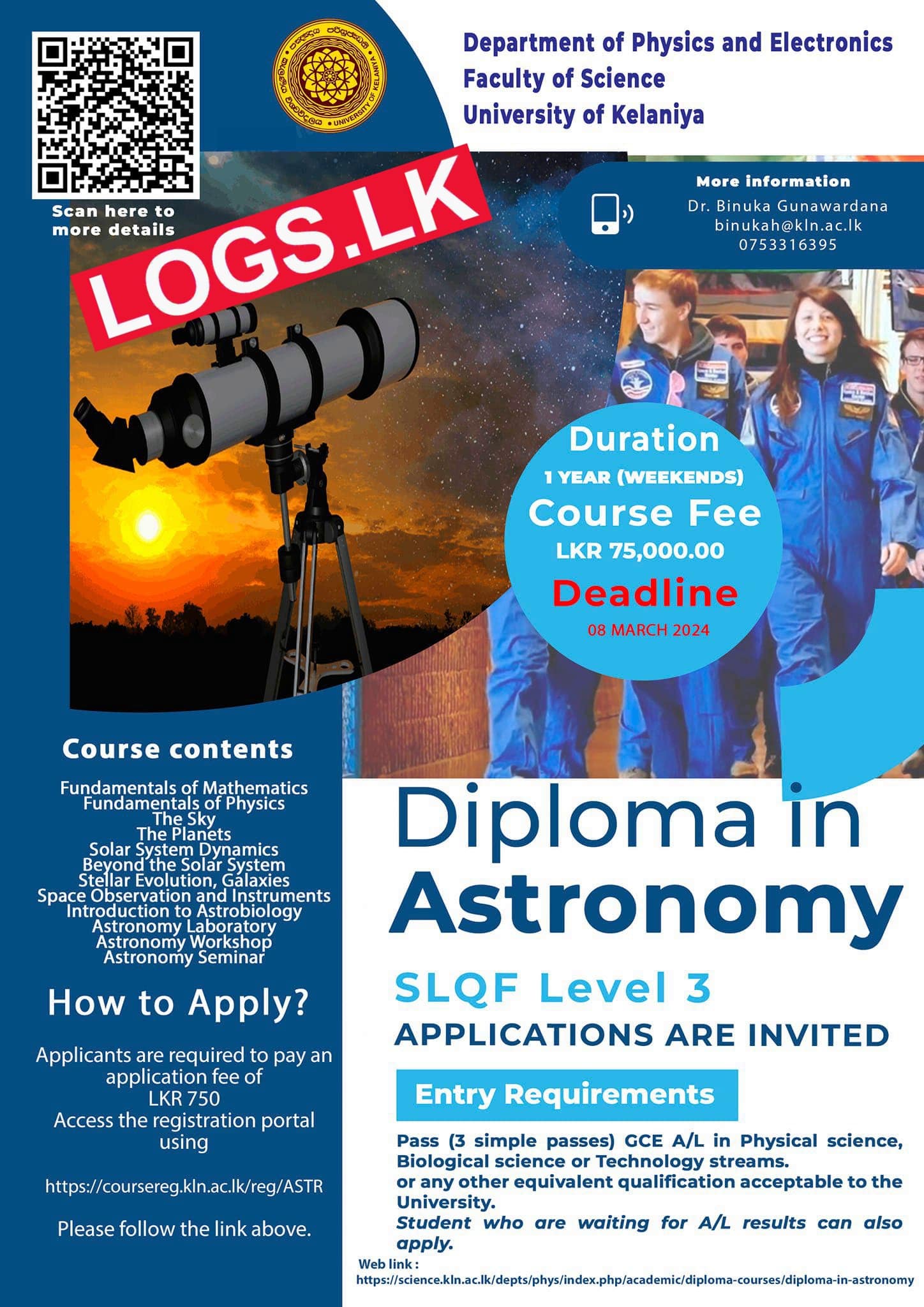 Diploma in Astronomy 2024 – University of Kelaniya Application Form, Details Download