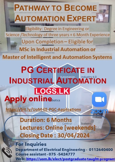 PGC in Industrial Automation Certification Course 2024 - University of Moratuwa