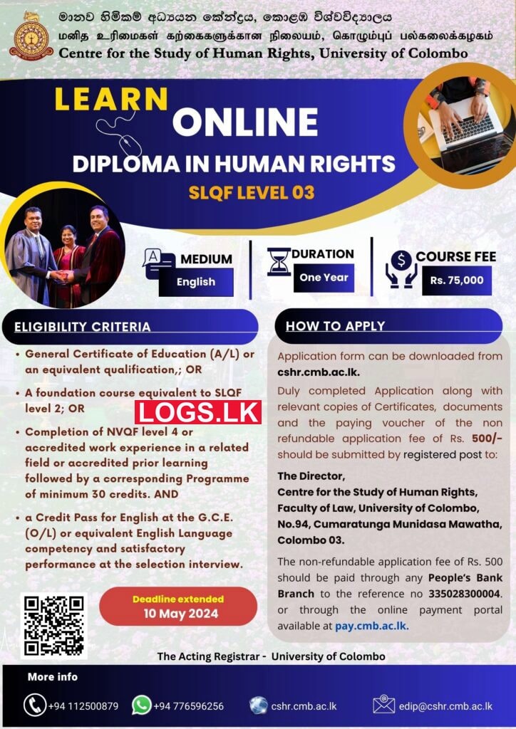 Diploma in Human Rights (DHR) 2024 - University of Colombo Application Form, Details Download