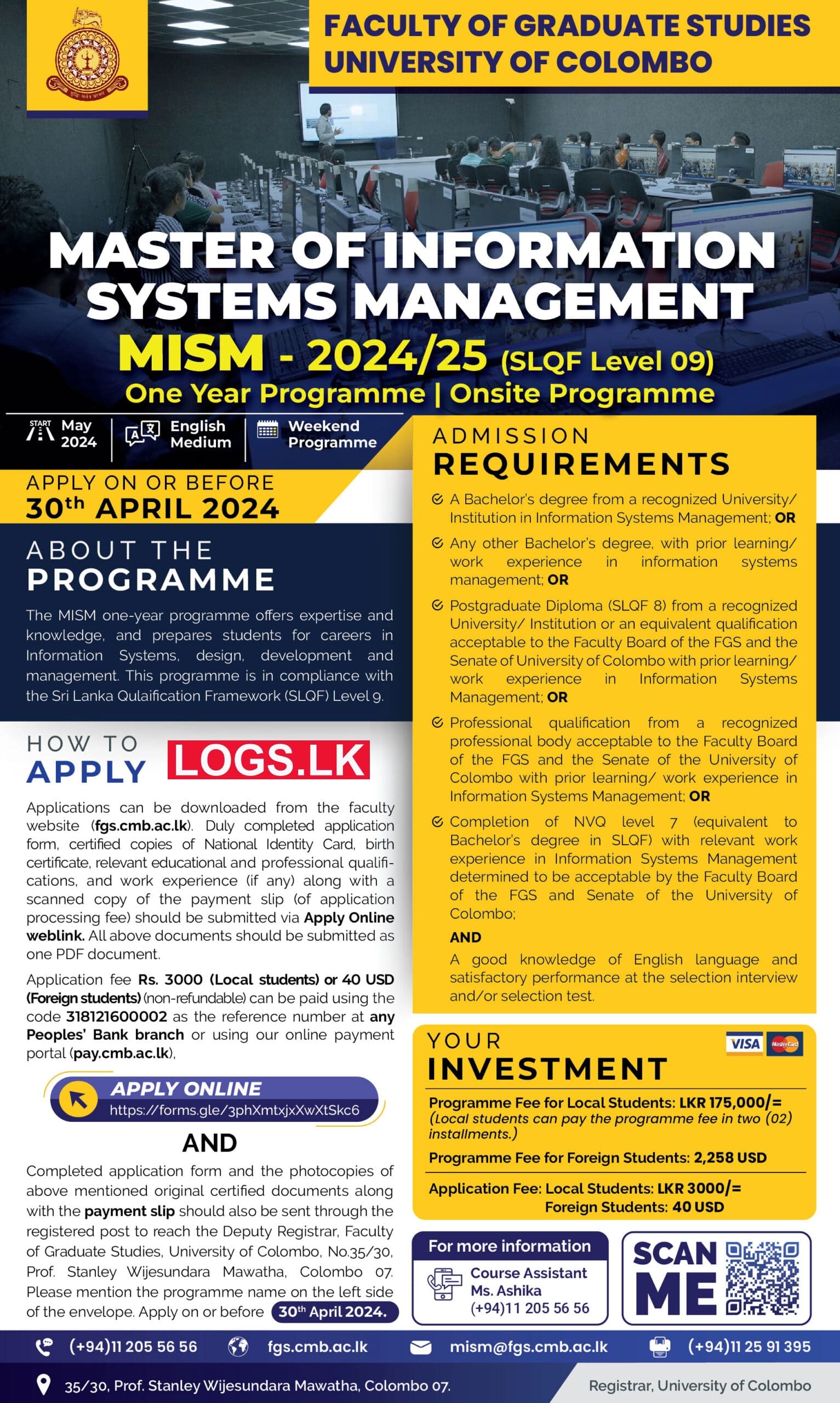 Master of Information Systems Management (MISM) 2024 - University of Colombo Application Form