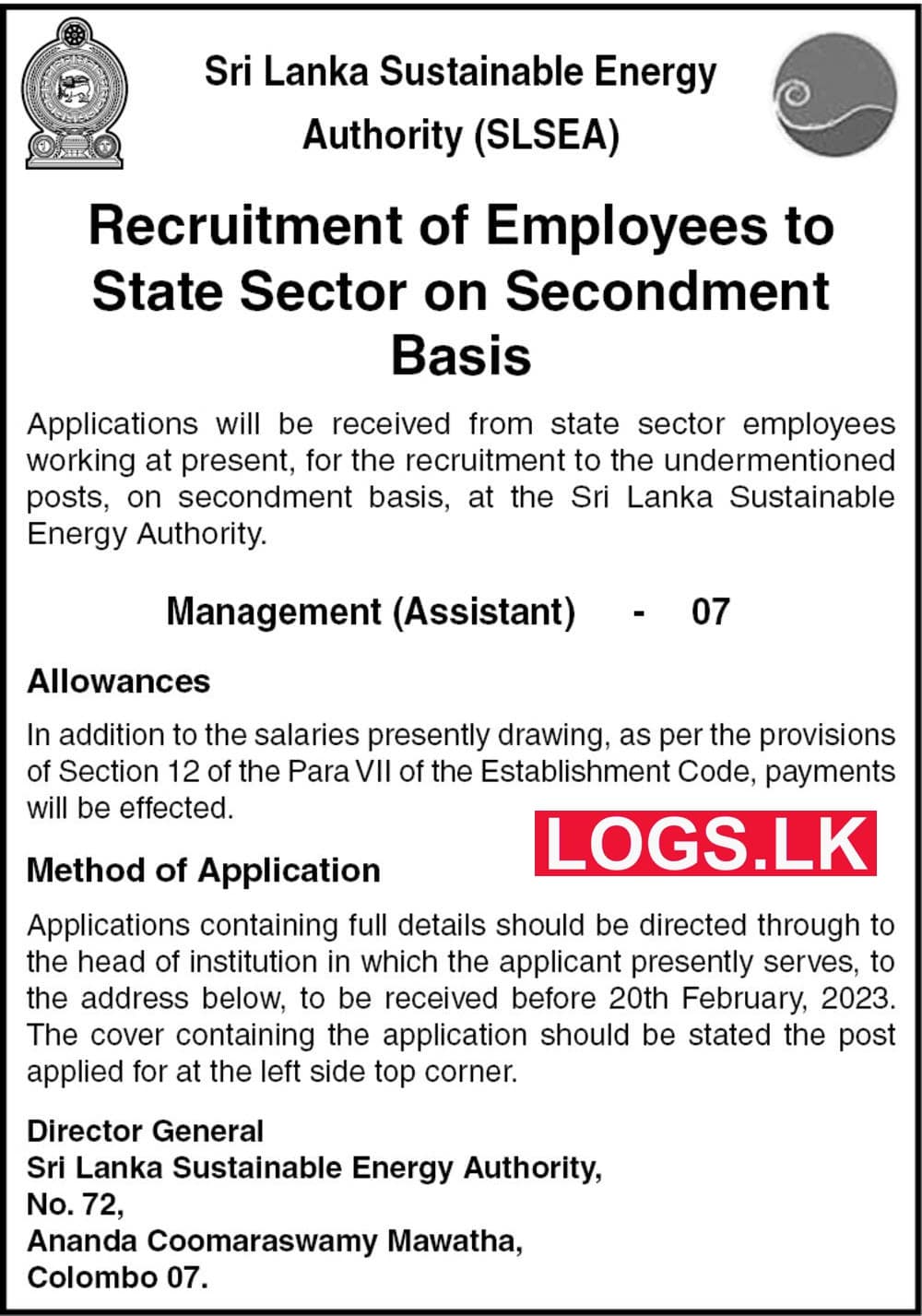 Management Assistant Vacancies 2023 in SLSEA Job Vacancies Application Form, Details Download