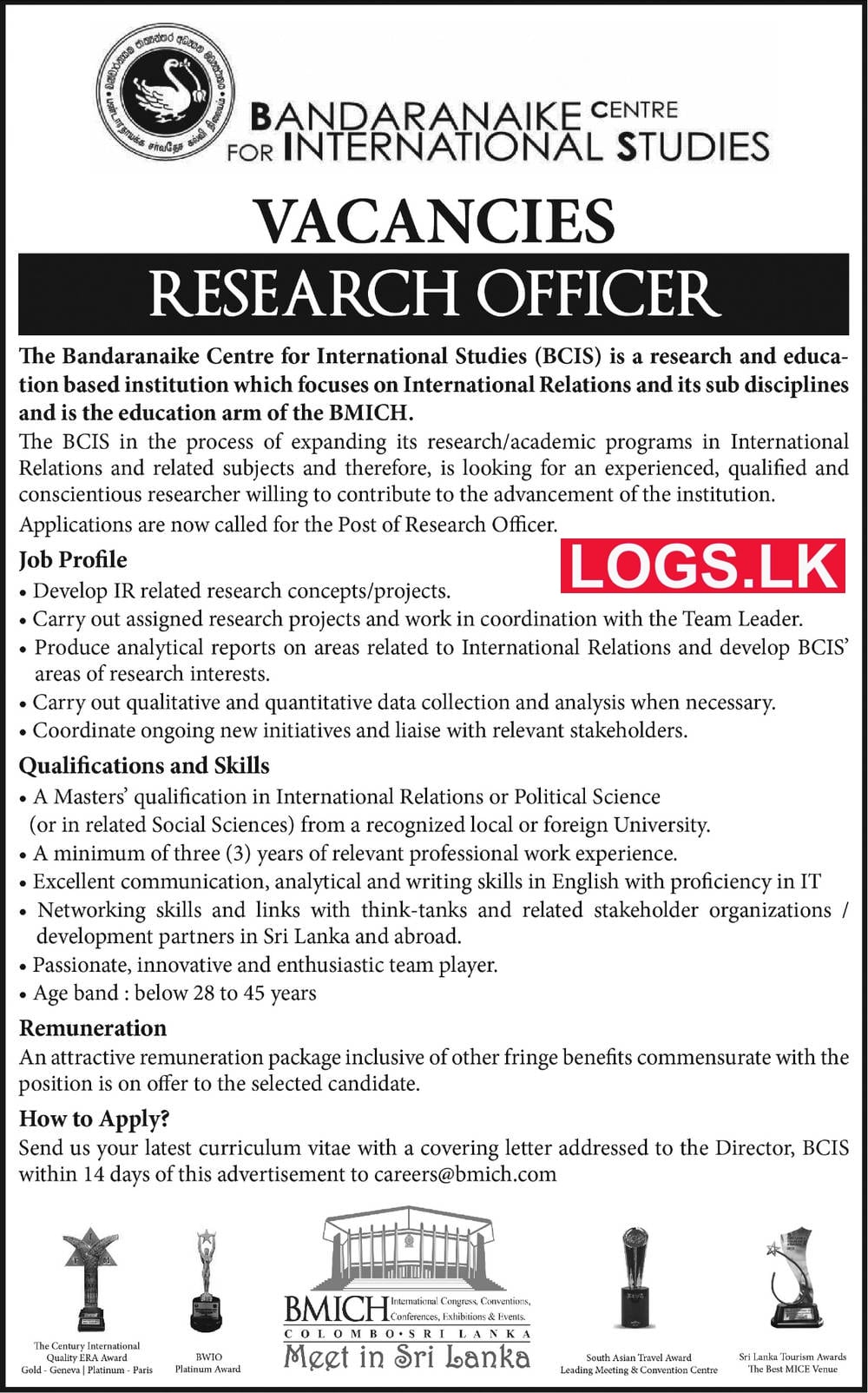 Research Officer Job Vacancy at BCIS Sri Lanka Job Vacancies Application Form, Details Download