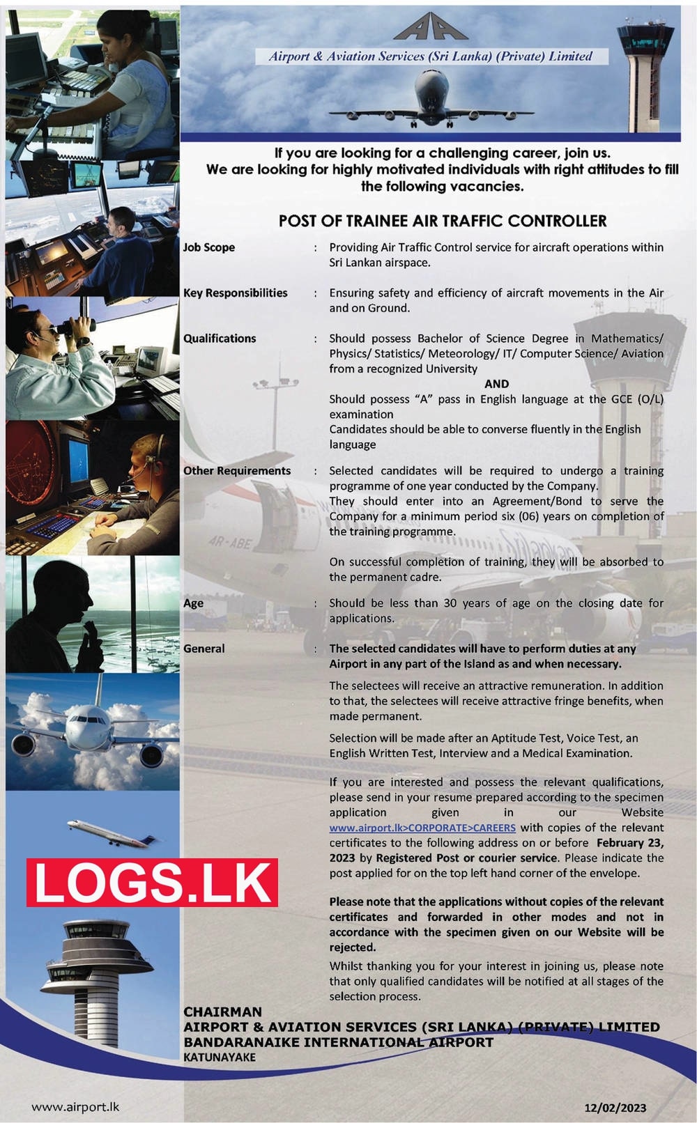 Trainee Air Traffic Controller Job Vacancy at Sri Lanka Airport Job Vacancies Application Form Download