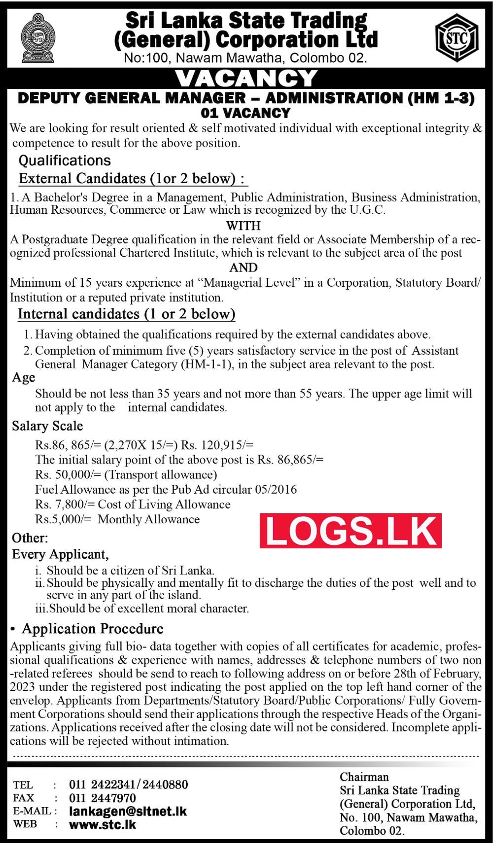 Deputy General Manager Vacancy at Sri Lanka State Trading (General) Corporation Job Vacancies 2023