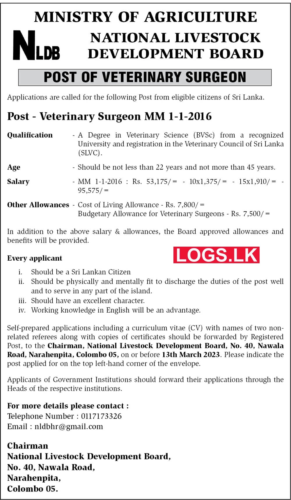 Veterinary Surgeon Job Vacancies 2023 at NLDB Sri Lanka Job Vacancy Application, Details Download