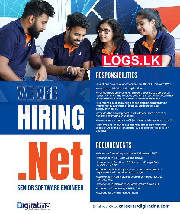 Senior Software Engineer (.Net) Job Vacancy at Digiratina Technology Solutions Jobs Vacancies