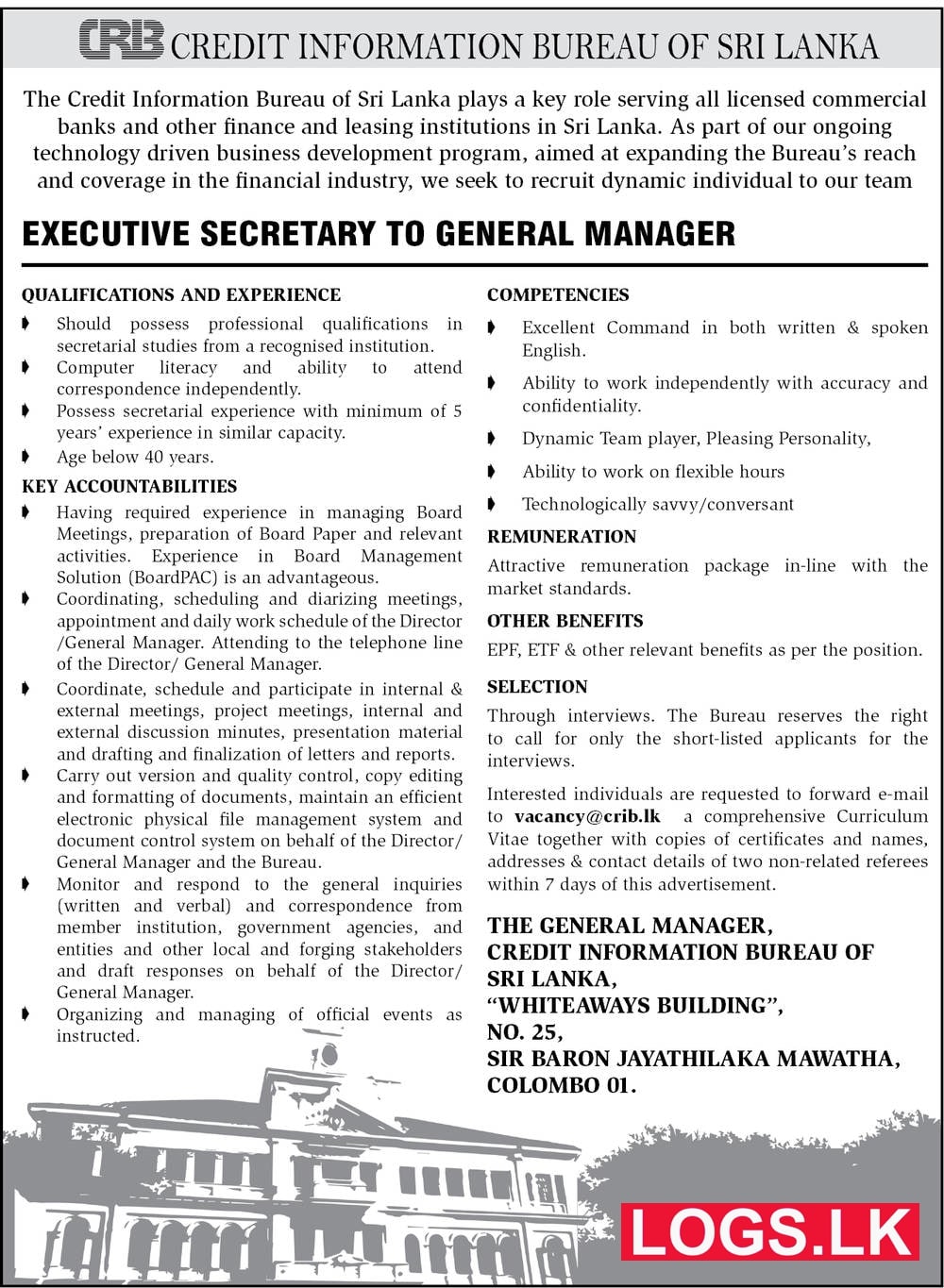 Executive Secretary - Credit Information Bureau Vacancies 2023 Application Form, Details Download