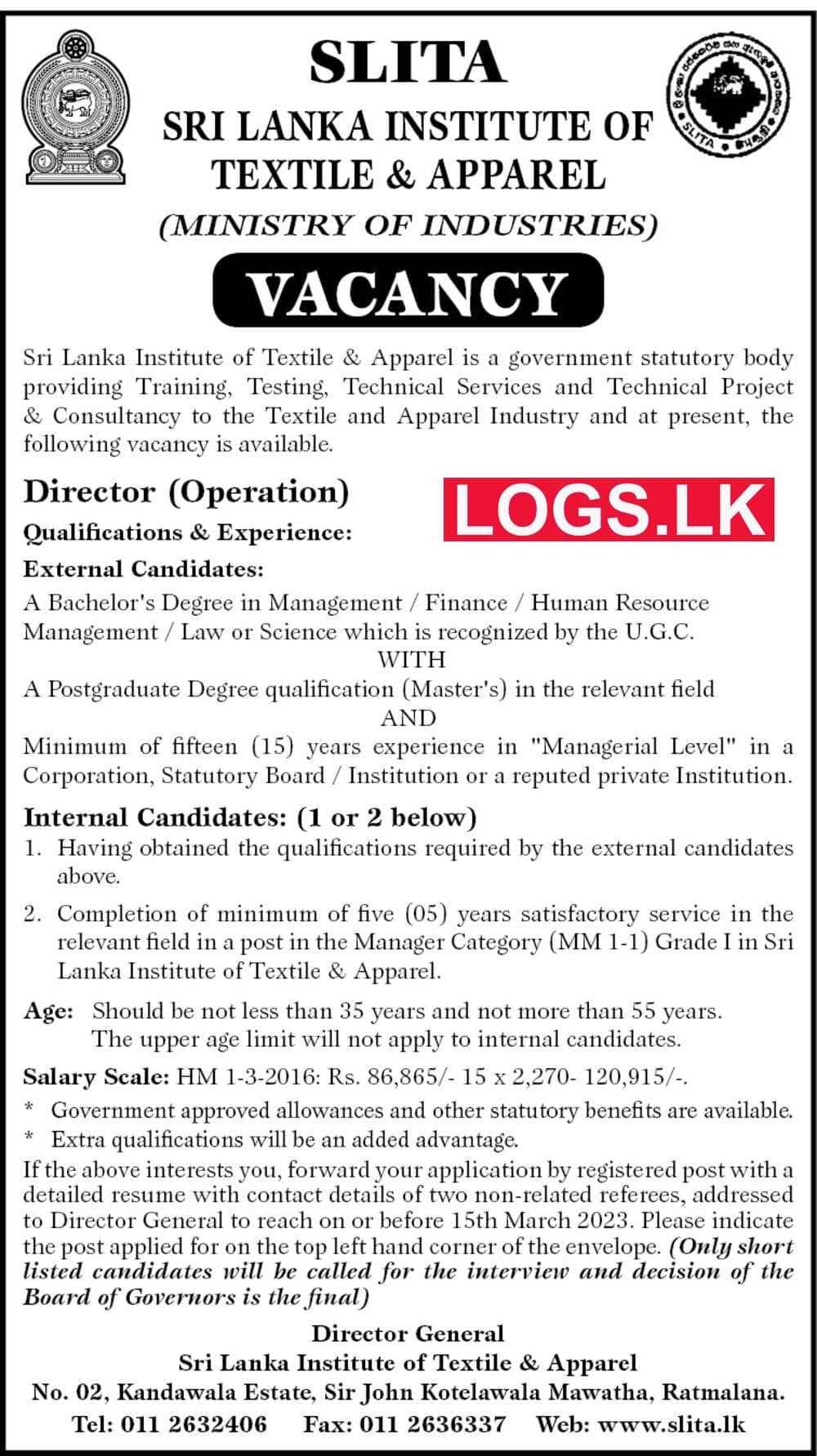 Director - Sri Lanka Institute of Textile & Apparel Vacancies 2023 Application, Details Download