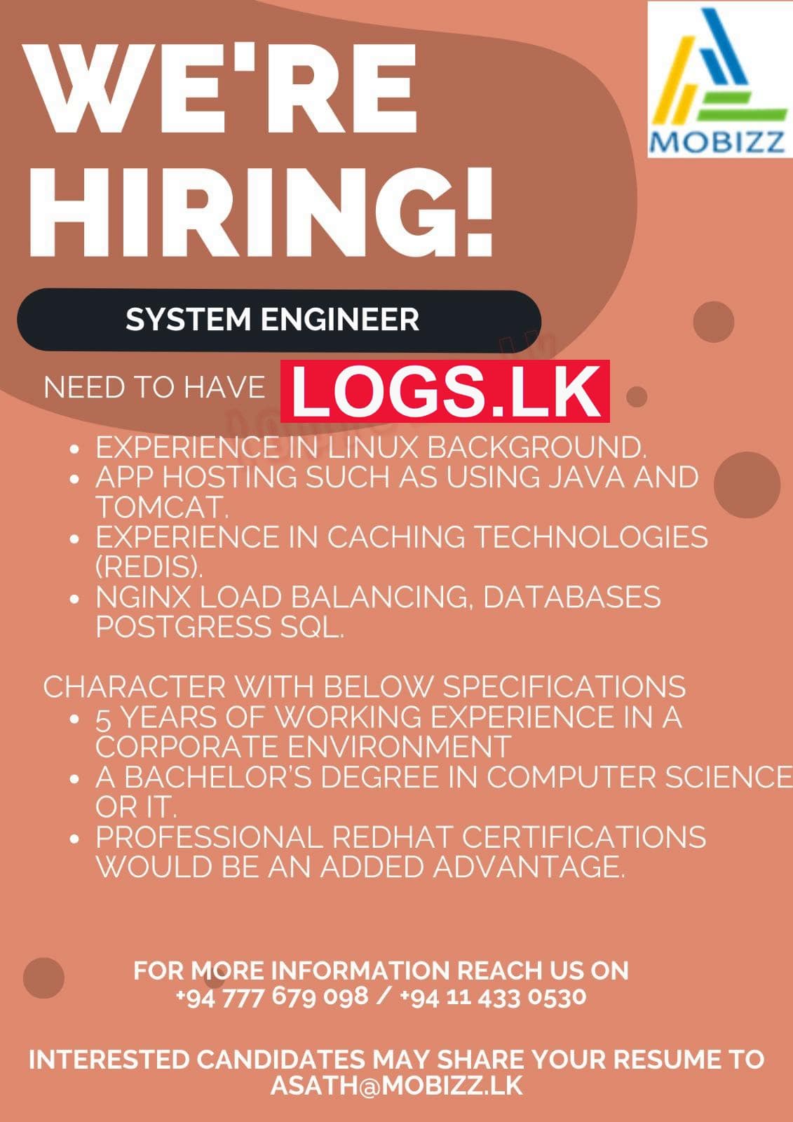 System Engineer Job Vacancy at Mobizz Elite (Pvt) Ltd Job Vacancies