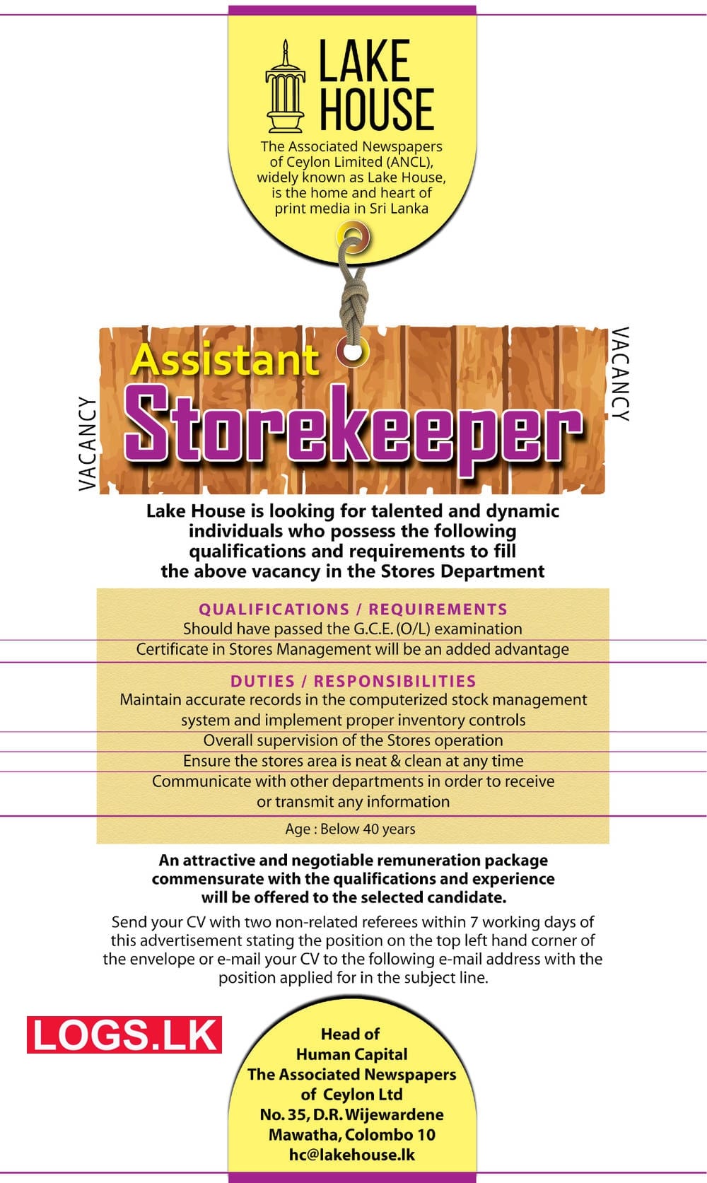 Assistant Storekeeper – Associated Newspapers Vacancies 2023 Job Vacancies Application Form, Details Download
