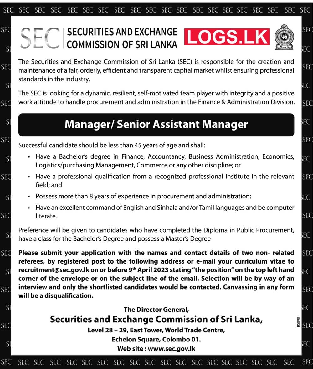 Managers - Securities and Exchange Commission Vacancies 2023 Jobs Application, Details Download
