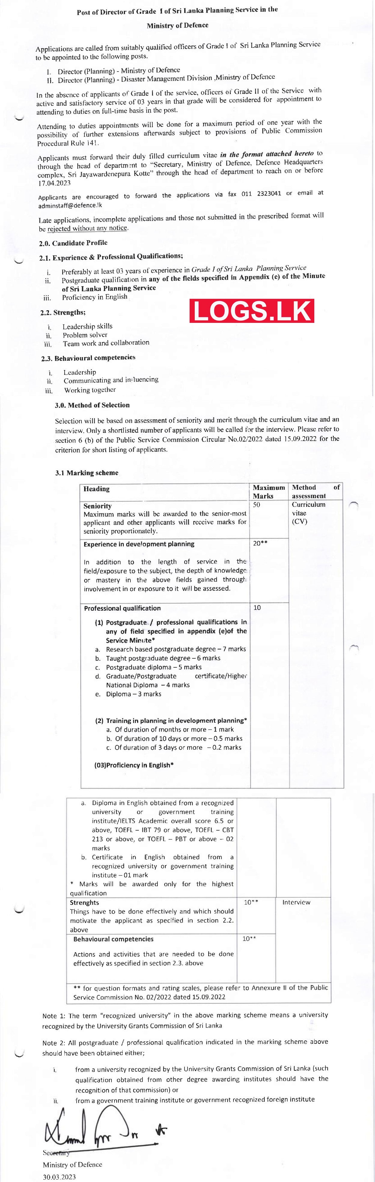 Director - Ministry of Defense Job Vacancies 2023 Application Form, Details Download