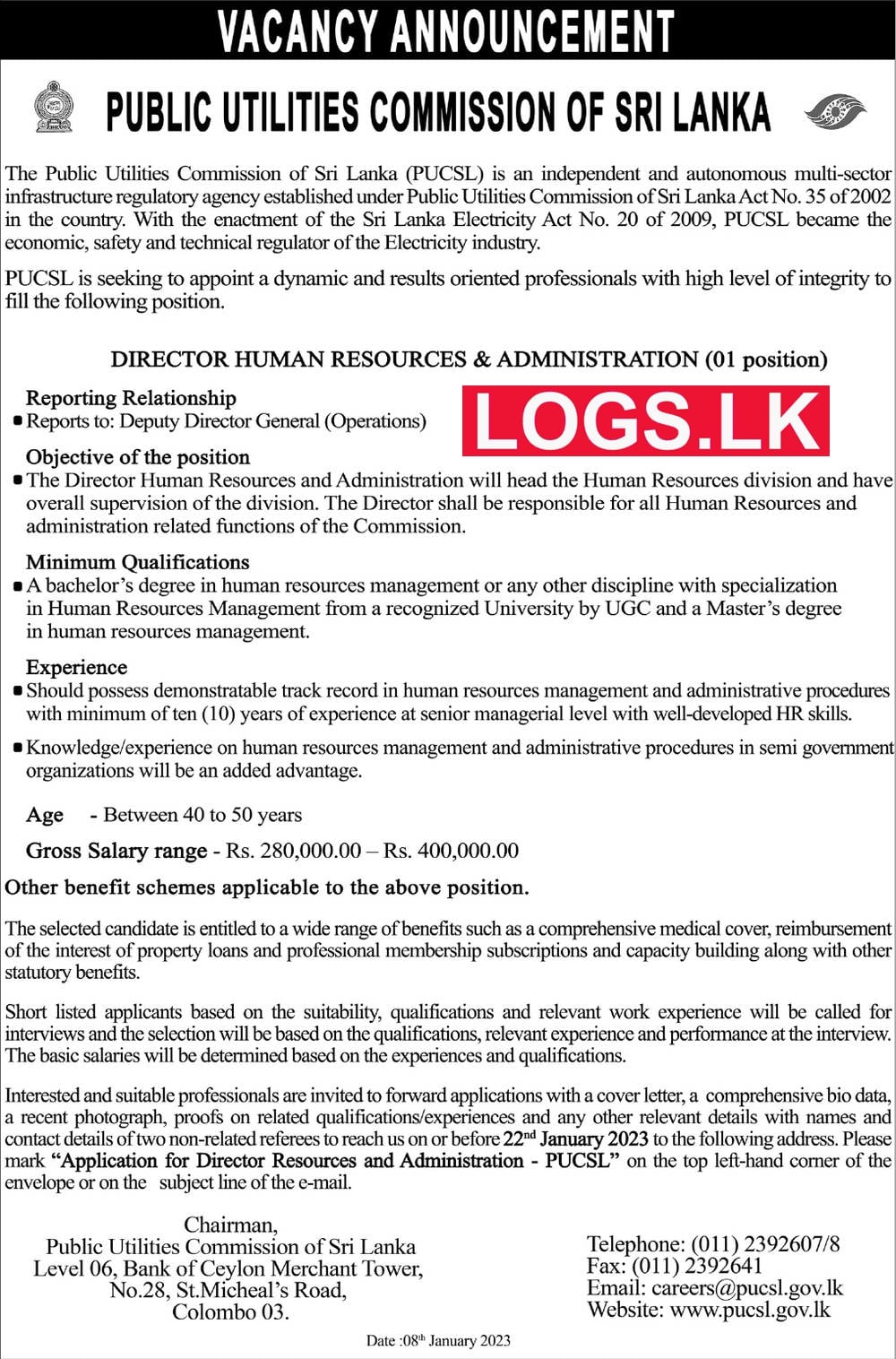 Director - Public Utilities Commission Vacancies 2023 Application Form, Details Download