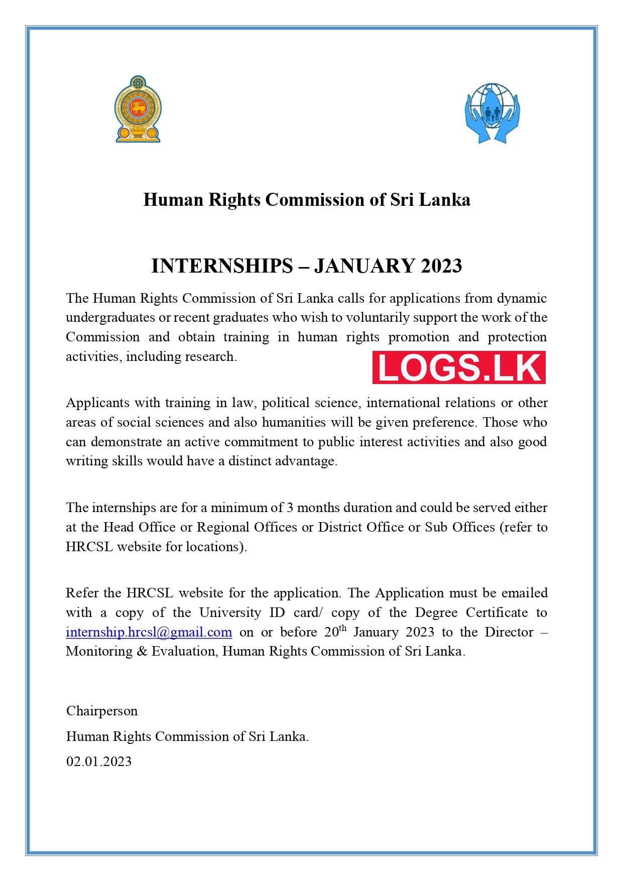 Human Rights Commission of Sri Lanka Internships 2023 Application Form, Details Download