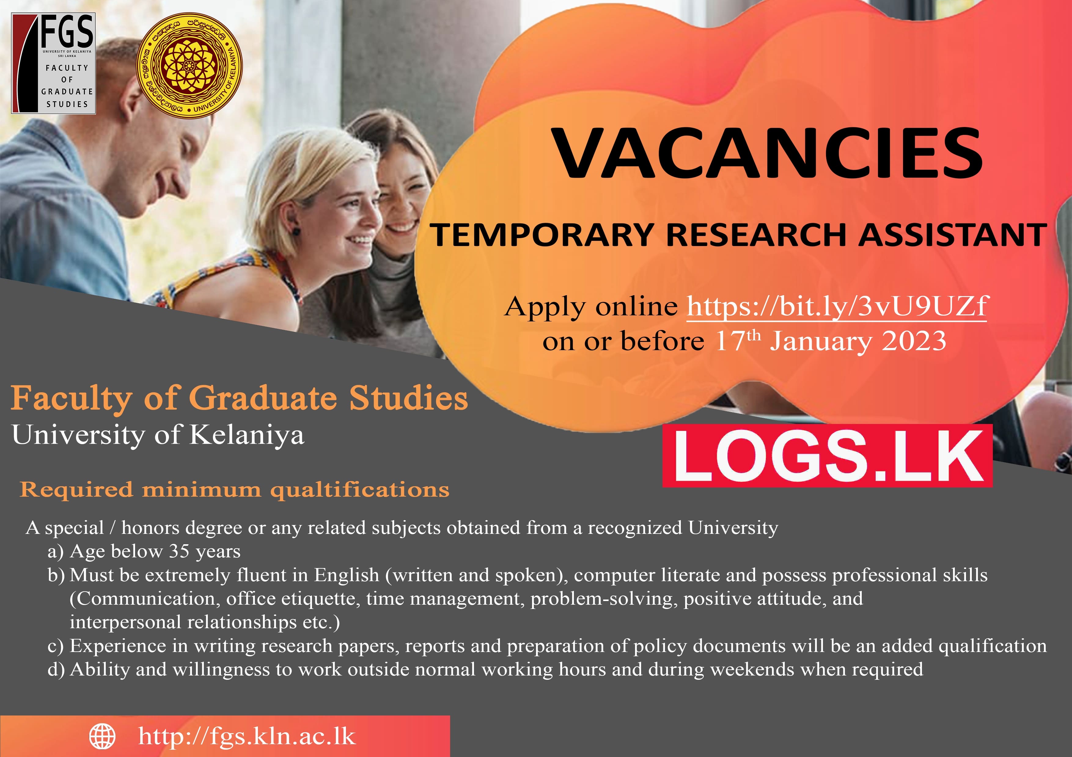 Temporary Research Assistant - University of Kelaniya Vacancies 2023 Apply Online