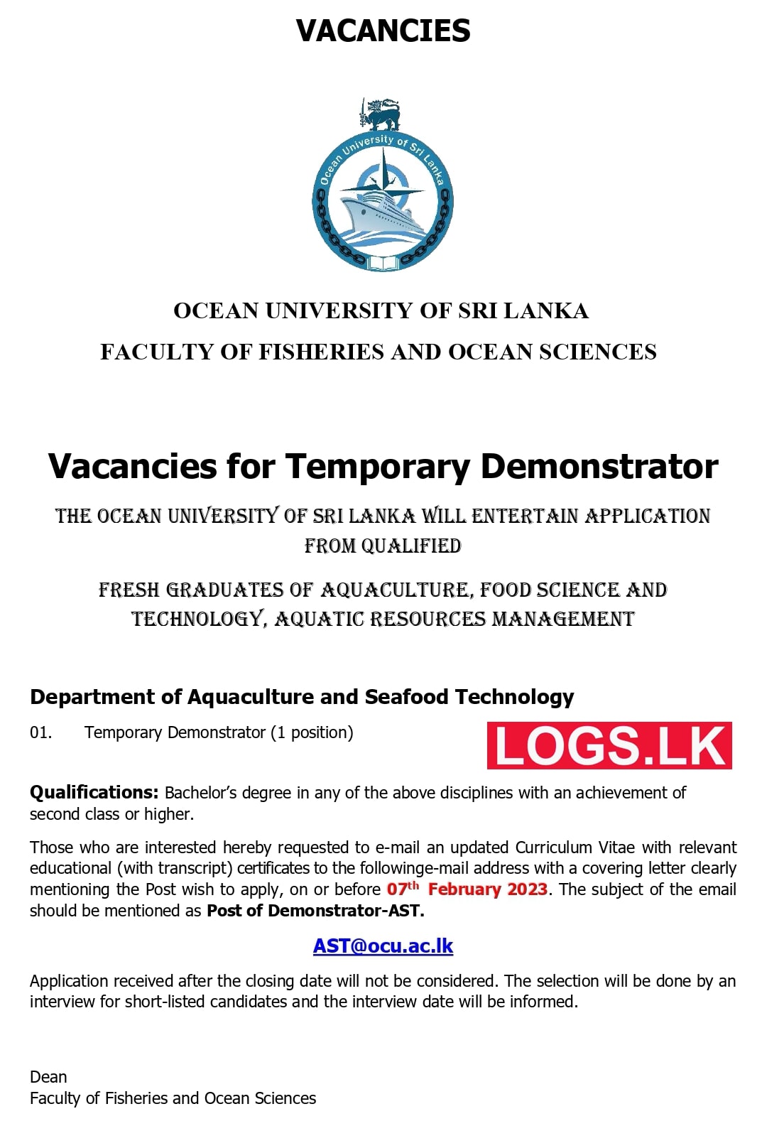Temporary Demonstrator Vacancy 2023 - Ocean University Job Vacancies 2023 Application Form Download