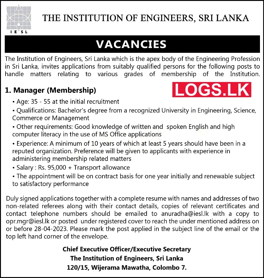 Manager (Membership) - Institution of Engineers Vacancies 2023 Application, Details Download