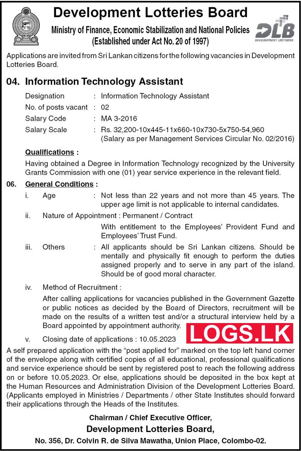 Information Technology Assistant - Development Lotteries Board Vacancies 2023 Application, Details Download