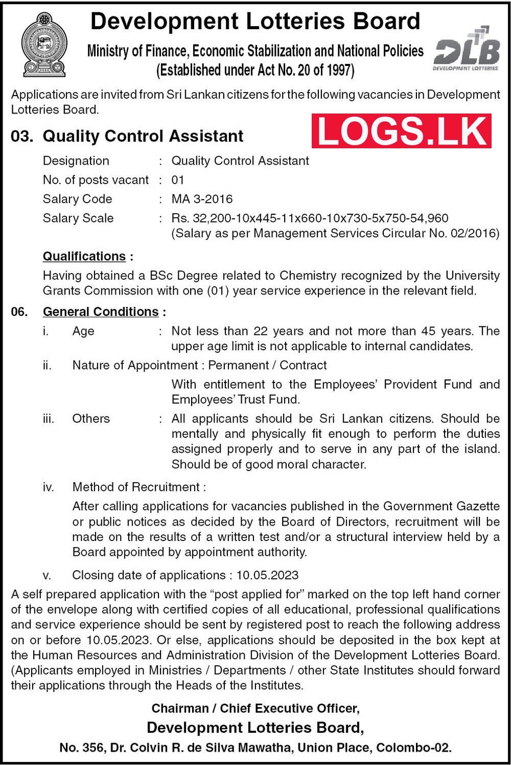 Quality Control Assistant - Development Lotteries Board Vacancies 2023 Application, Details Download