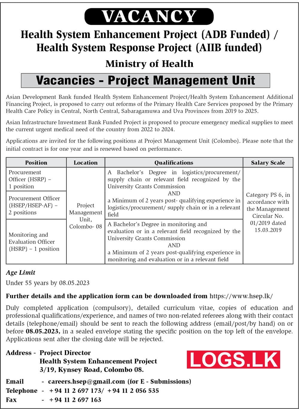 Procurement Officer / Monitoring and Evaluation Officer - Health System Enhancement Project Vacancies 2023 Application Form, Details Download