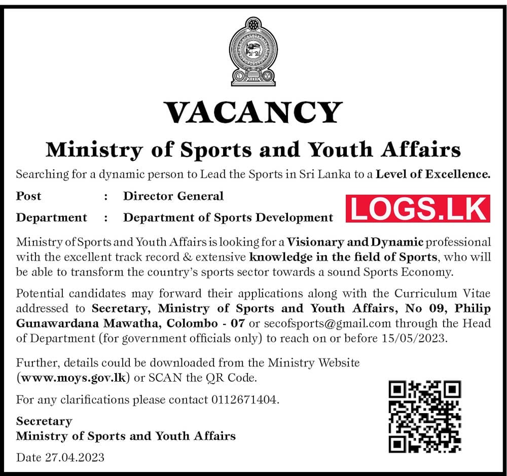 Director General - Ministry of Sports & Youth Affairs Vacancies 2023 Application Form, Details Download