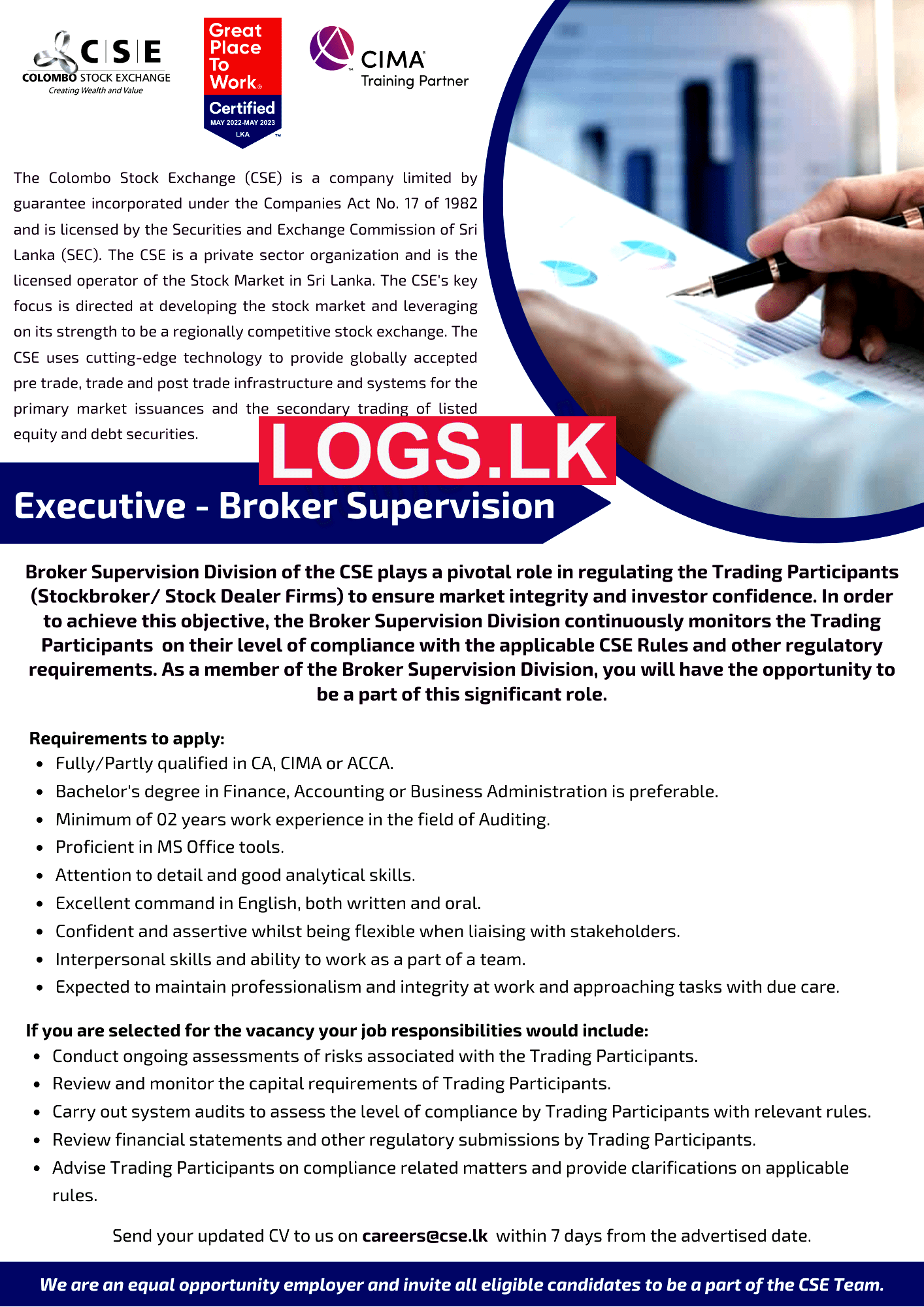 Executive (Broker Supervision) - Colombo Stock Exchange Vacancies 2023 Jobs Application
