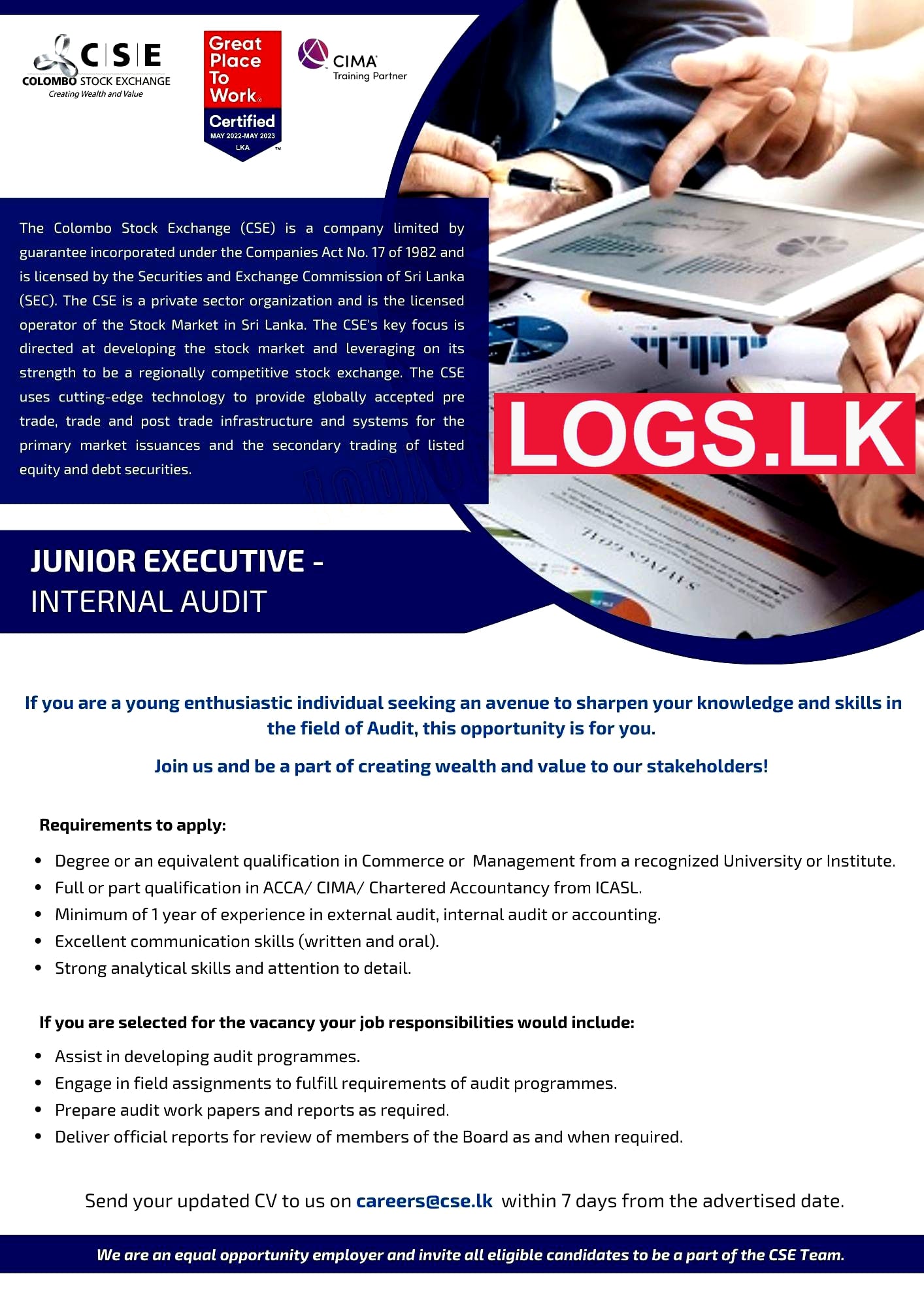 Junior Executive (Internal Audit) - Colombo Stock Exchange Vacancies 2023 Application, Details Download