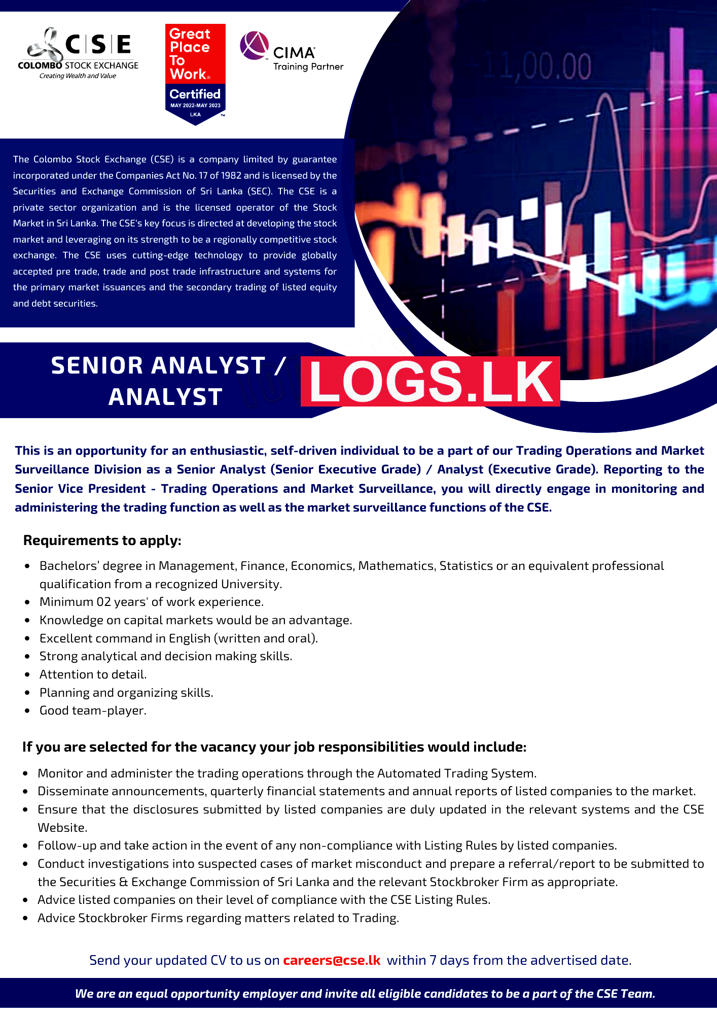 Senior Analyst/ Analyst - Colombo Stock Exchange Vacancies 2023 Application