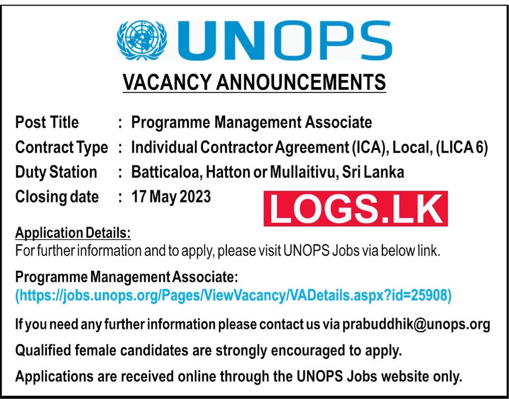 Programme Management Associate - UNOPS Job Vacancies 2023 Application, Details Download