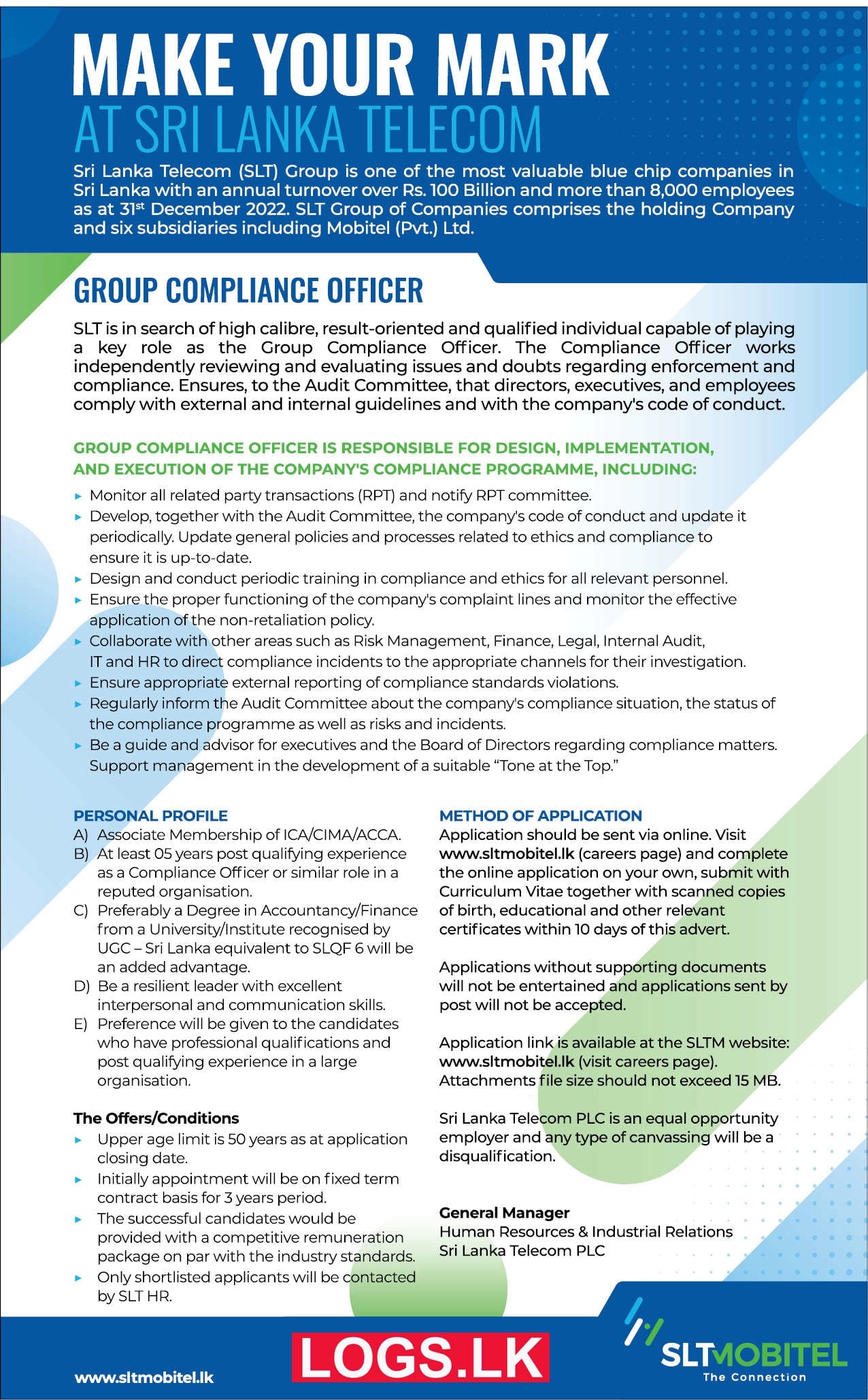 Group Compliance Officer Job Vacancy at SLTMobitel Job Vacancies