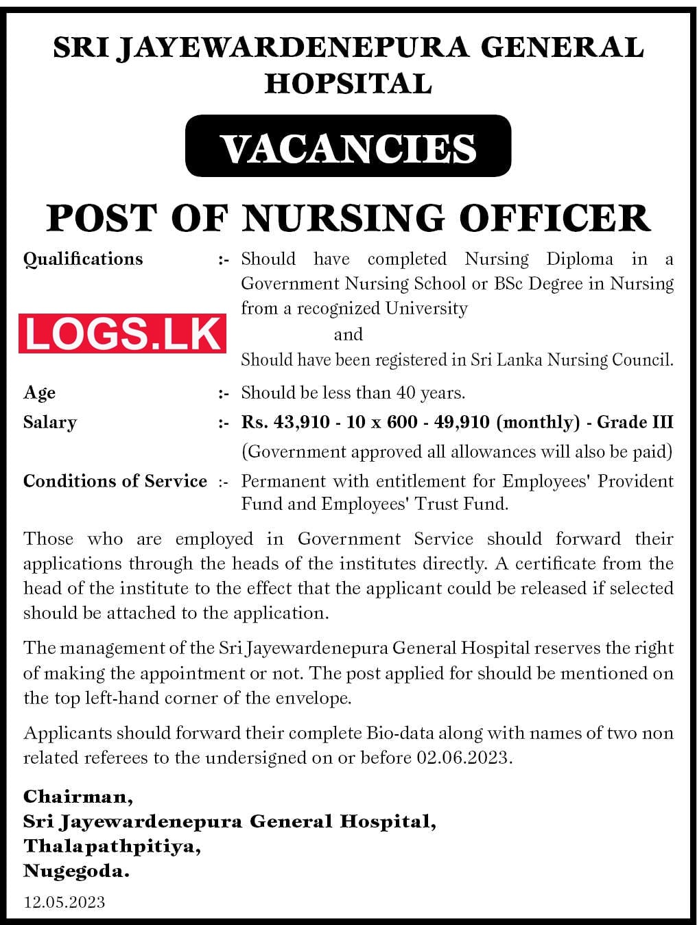 SJGH Job Vacancies for Nursing Officer