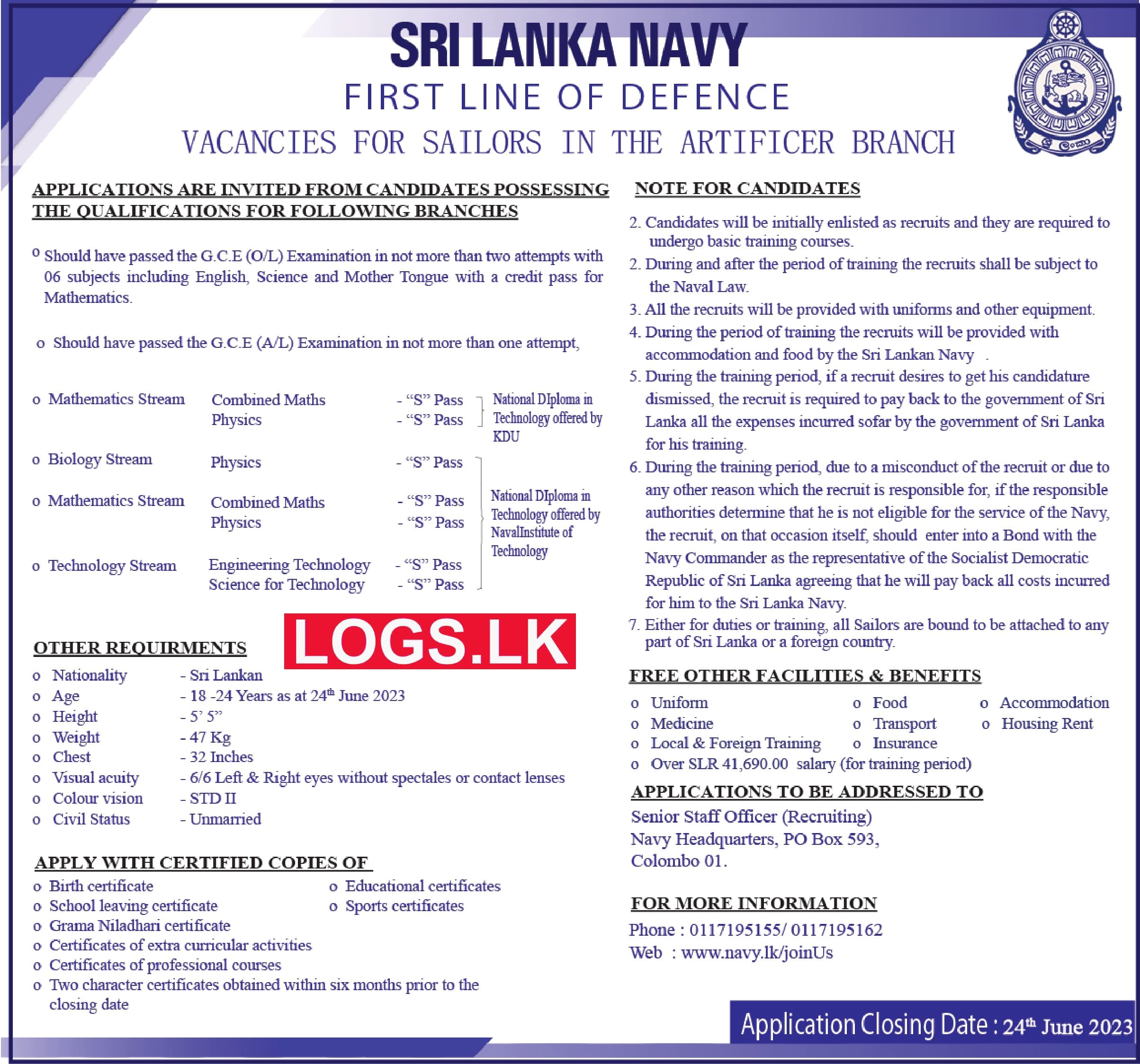 Sailors Job Vacancies 2023 at Sri Lanka Navy Application Form Download in Sinhala Tamil English