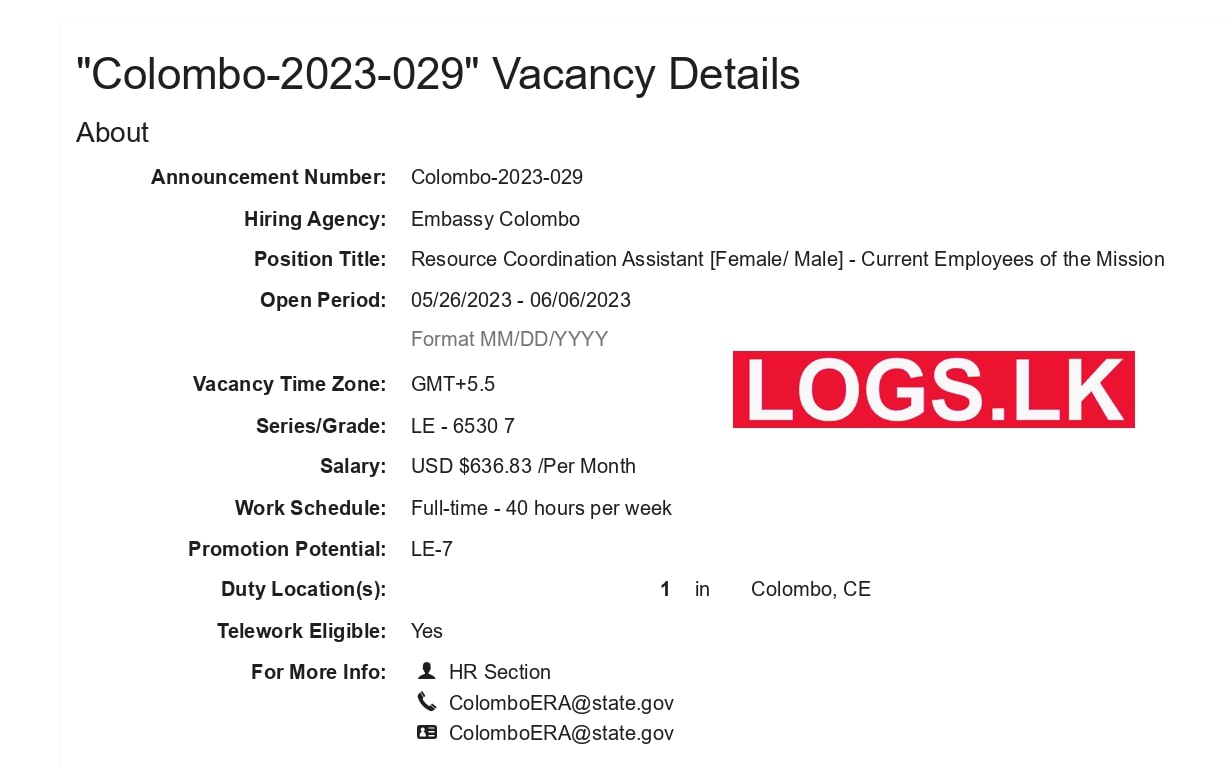 Resource Coordination Assistant - American Embassy Vacancies 2023 Apply Online