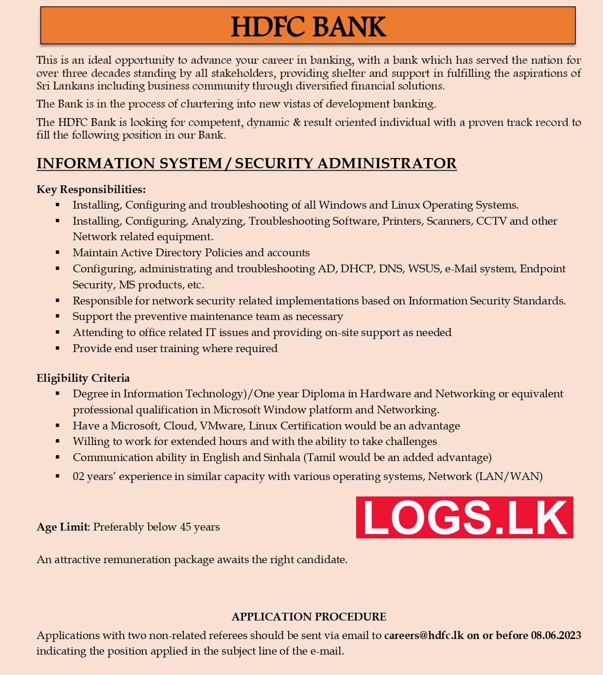 Security Administrator - HDFC Bank Job Vacancies 2023 Application, Details Download