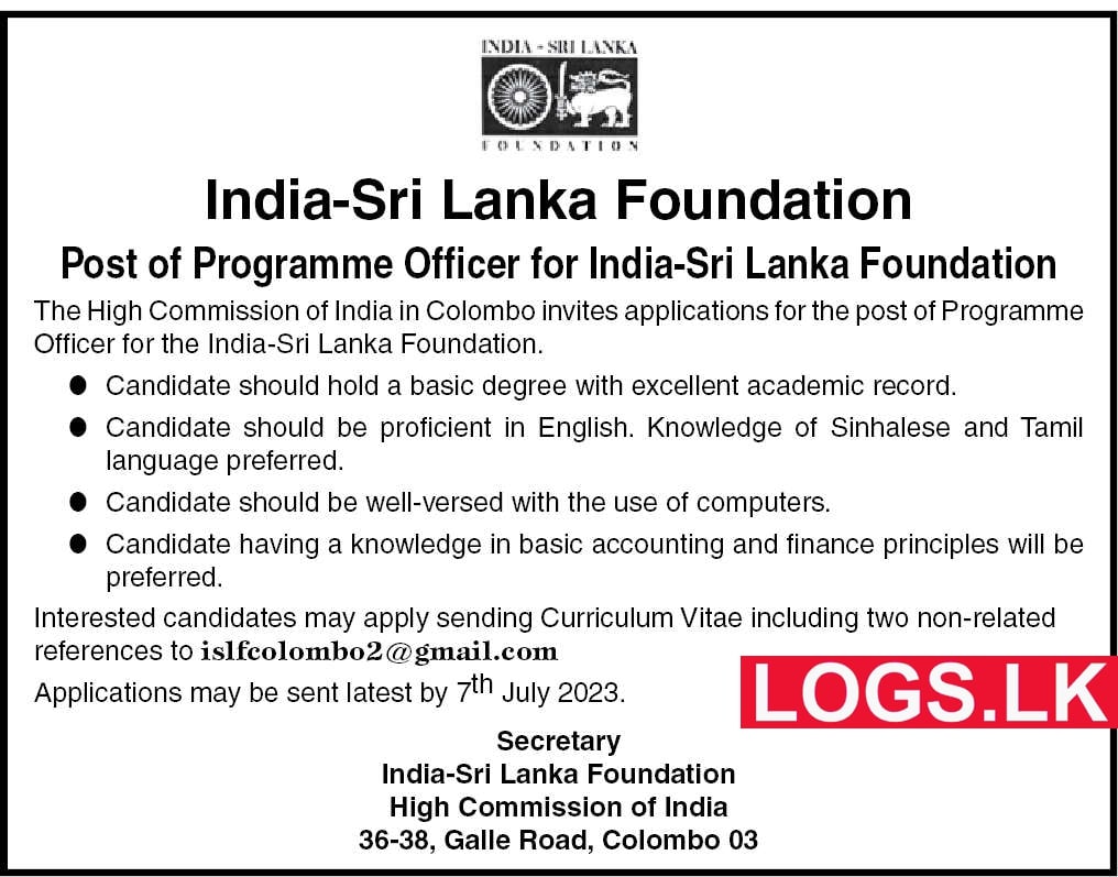 Programme Officer - India Sri Lanka Foundation Vacancies 2023 Application Form, Details Download