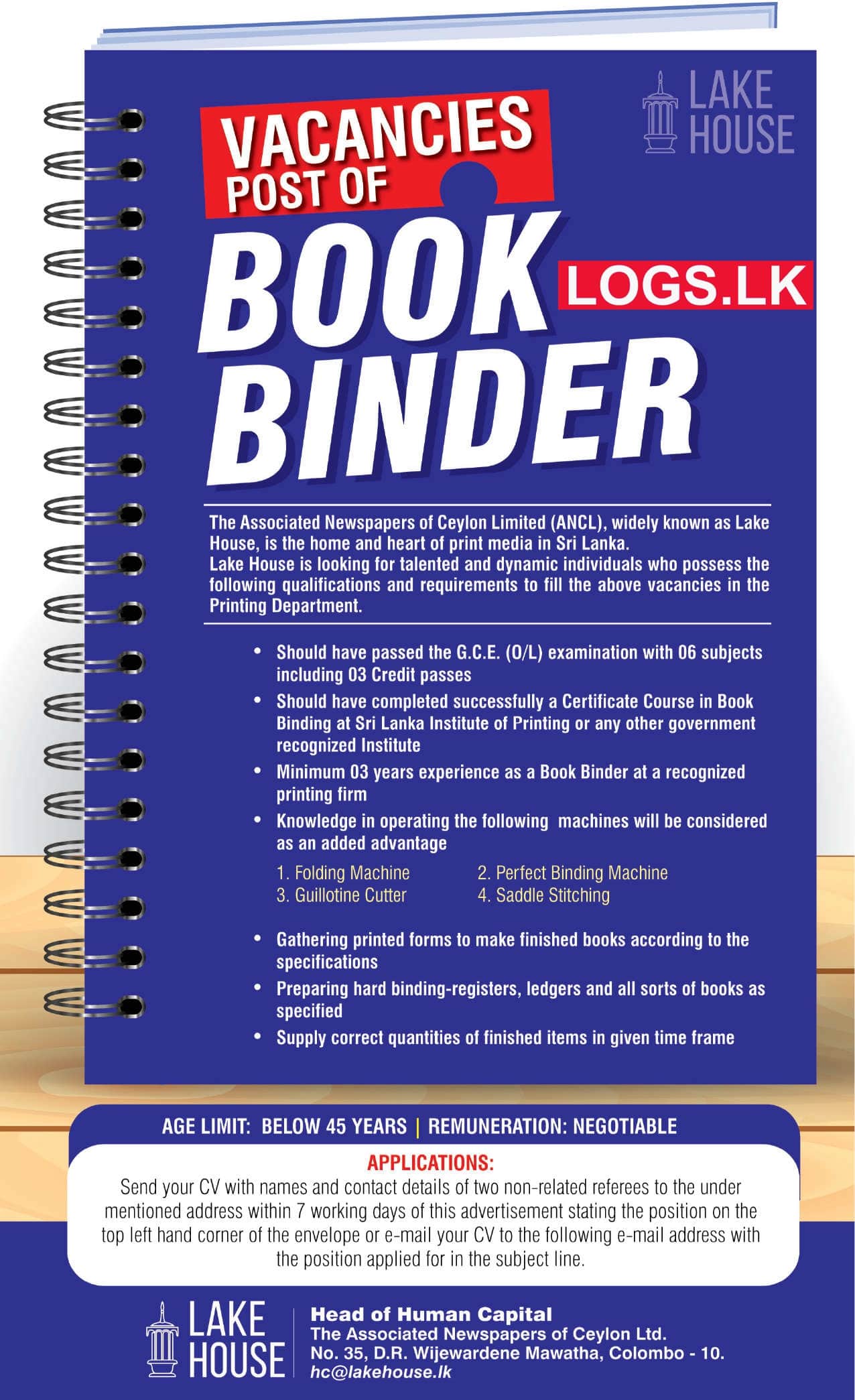 Book Binder - Associated Newspapers of Ceylon Vacancies 2023 Application Form, Details Download