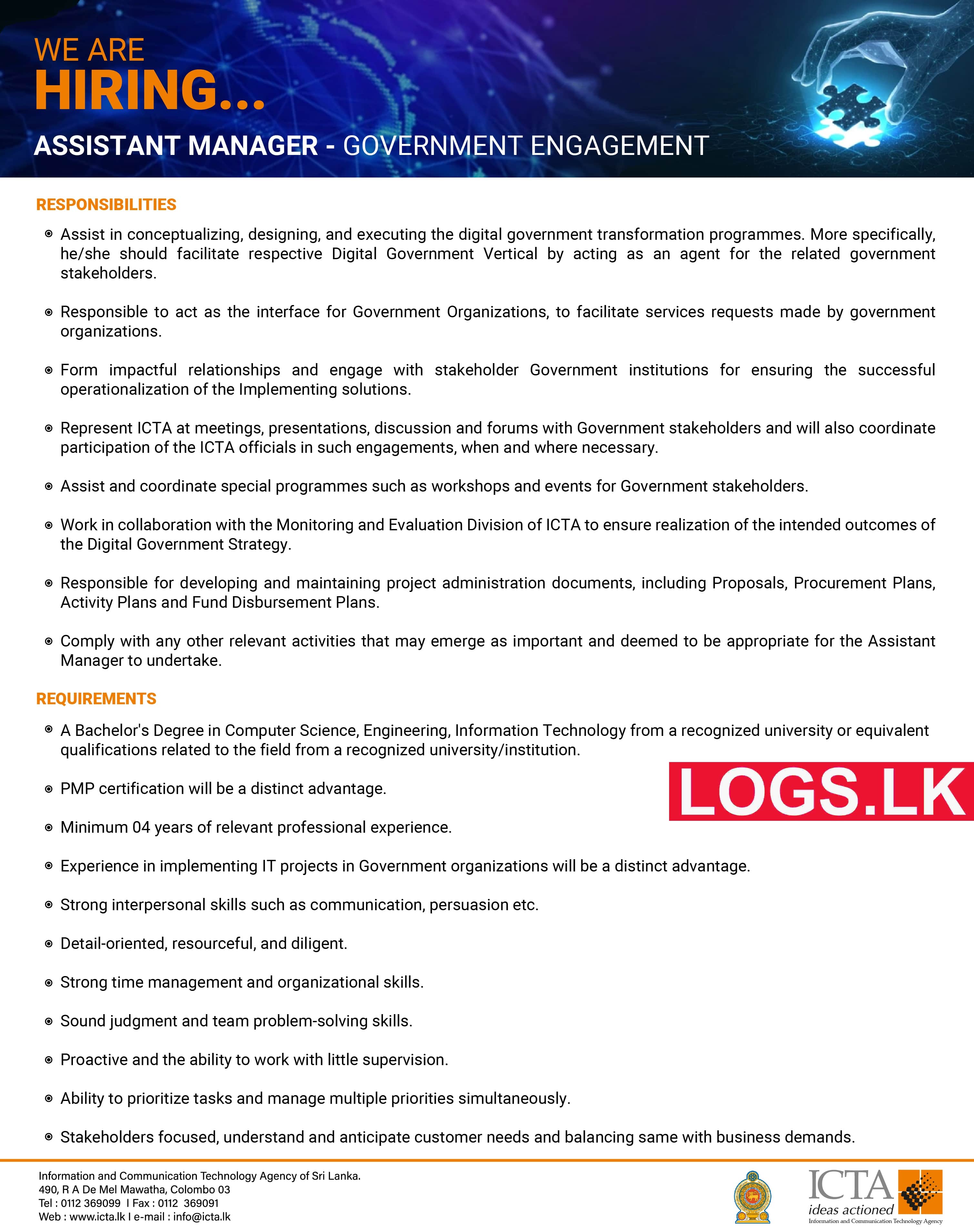 Assistant Manager (Government Engagement) - ICTA Vacancies 2023 Application Form