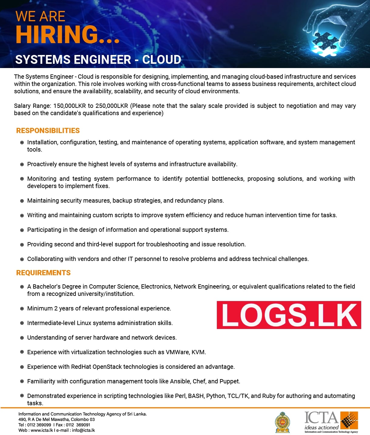 Systems Engineer (Cloud) - ICTA Agency Job Vacancies 2023 Application