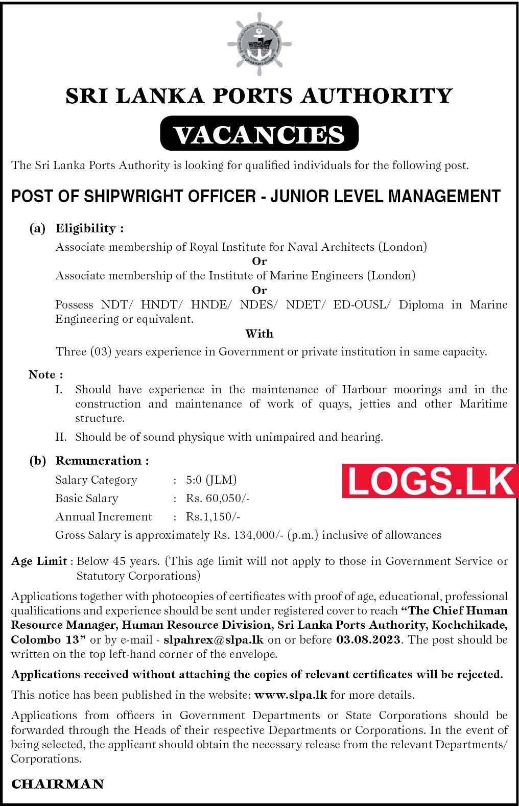 Ports Authority of Sri Lanka Job Vacancy 2023 Application