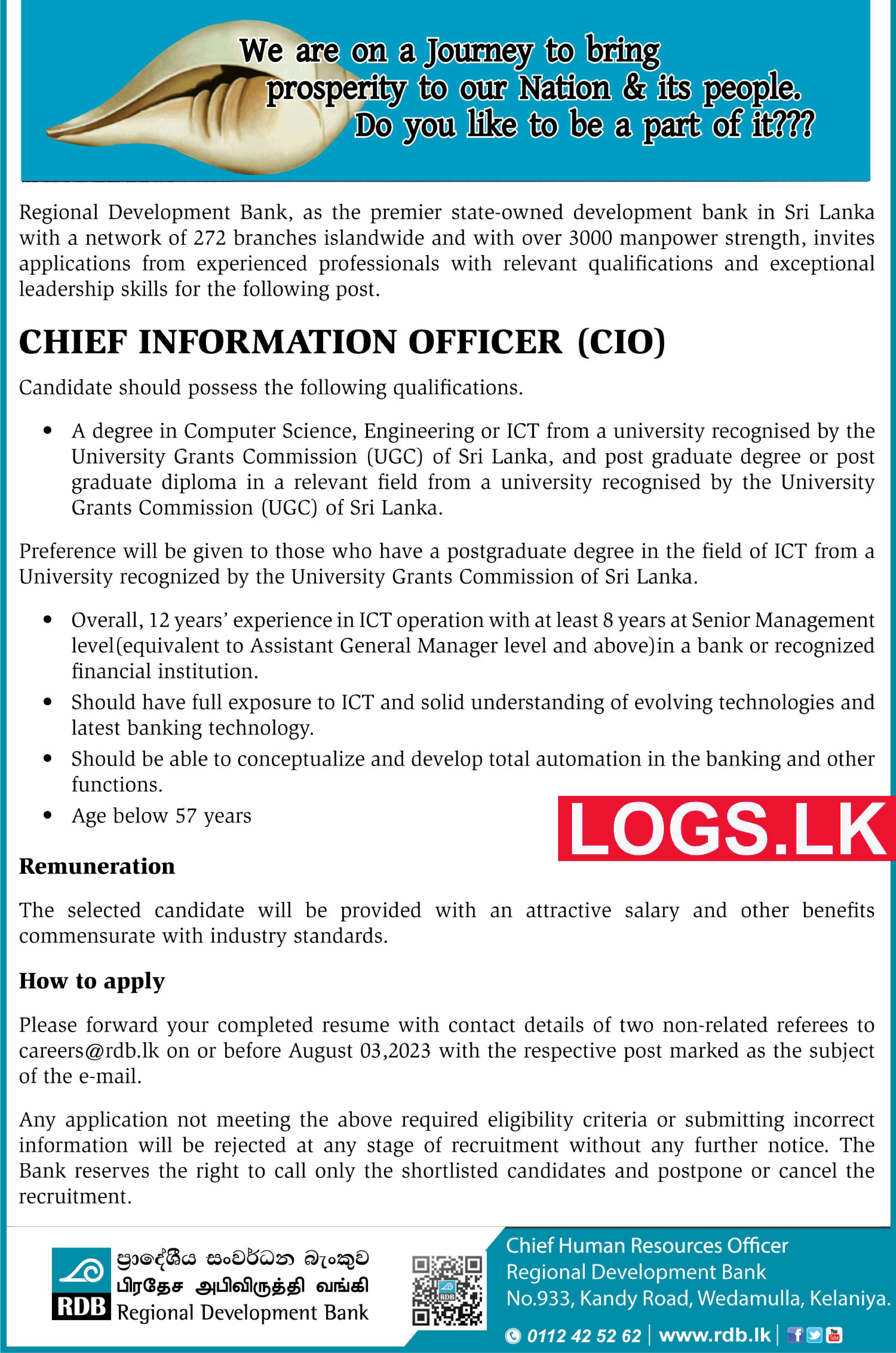 Chief Information Officer - RDB Bank Job Vacancies 2023 Application Form, Details Download