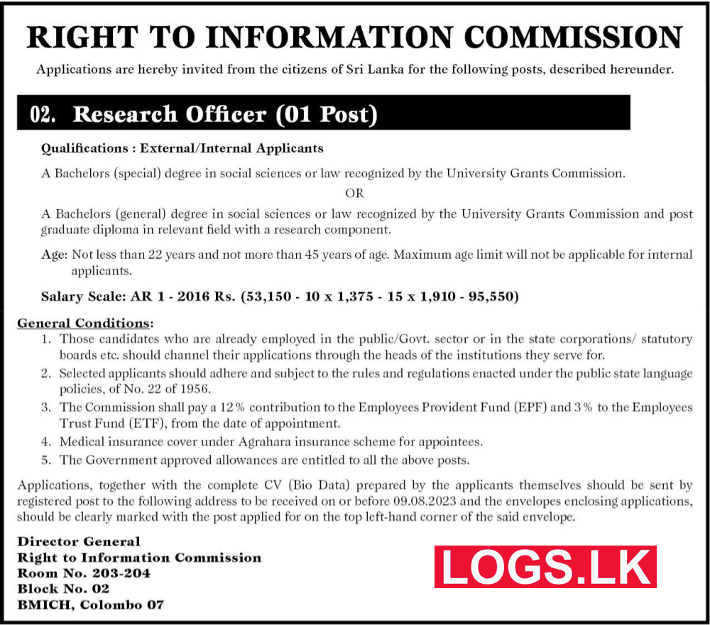 Research Officer - Right to Information Commission Vacancies 2023 Application Form, Details Download