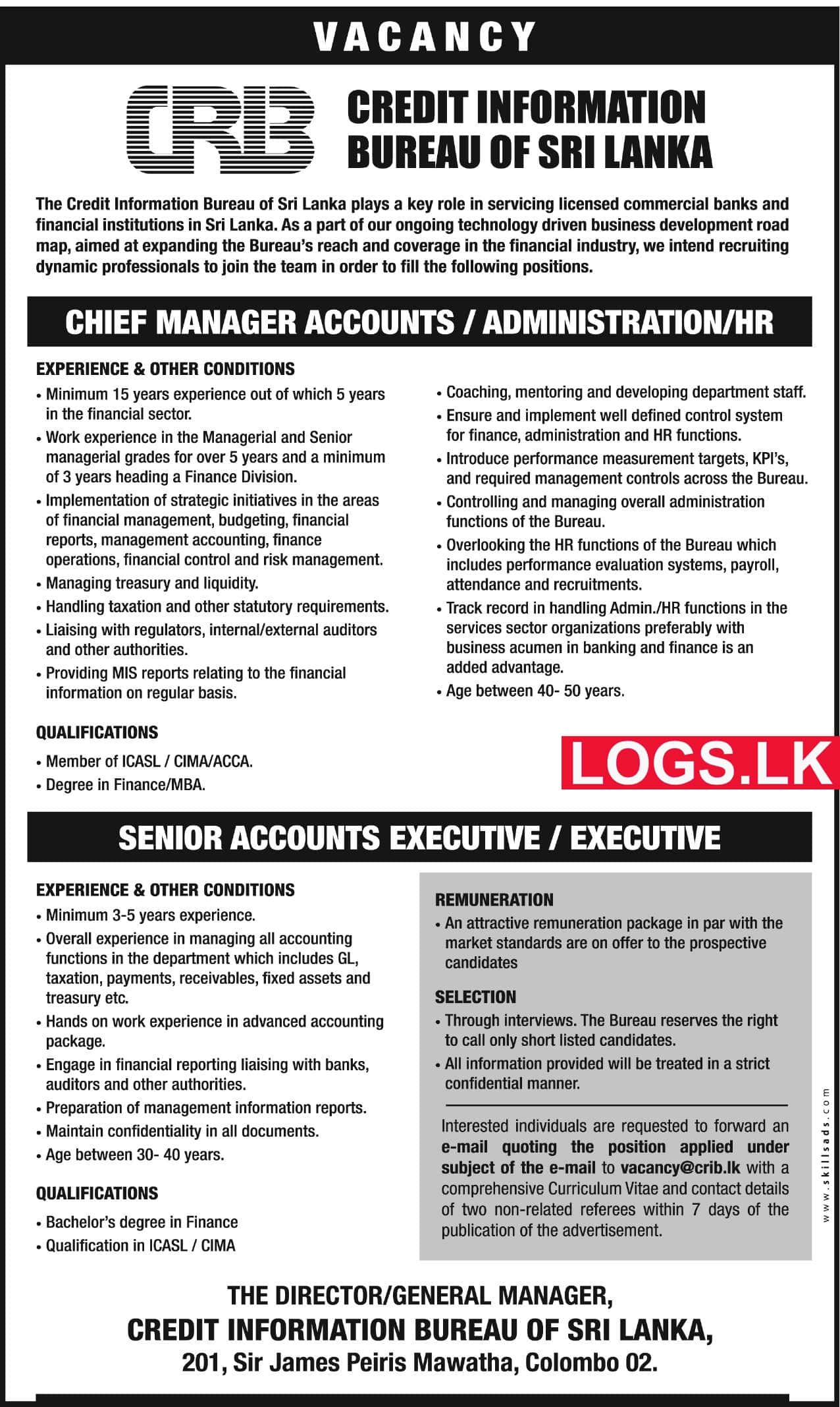 Credit Information Bureau of Sri Lanka Job Vacancies 2023 Application Form, Details Download