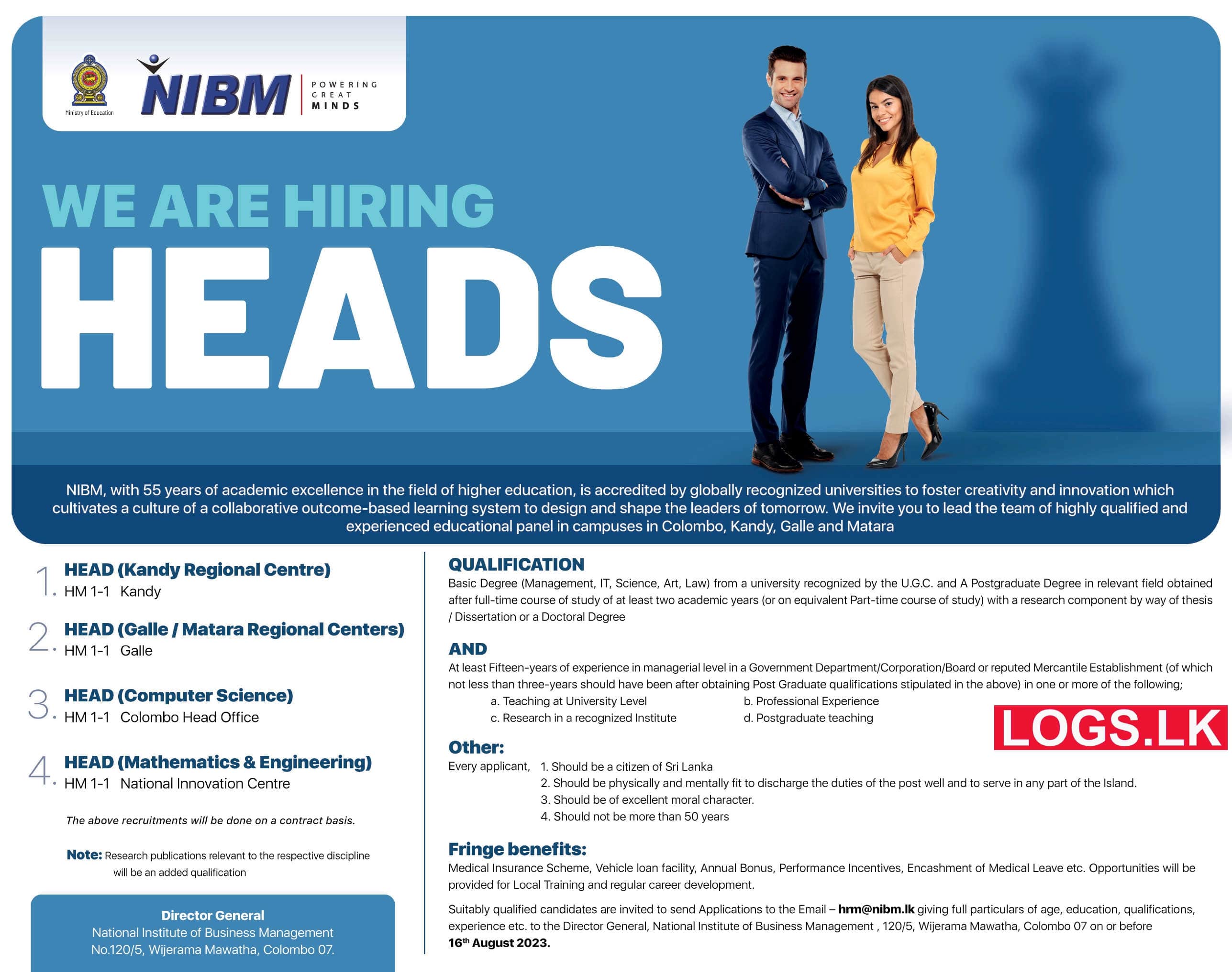 Heads - National Institute of Business Management Vacancies 2023 Application Form