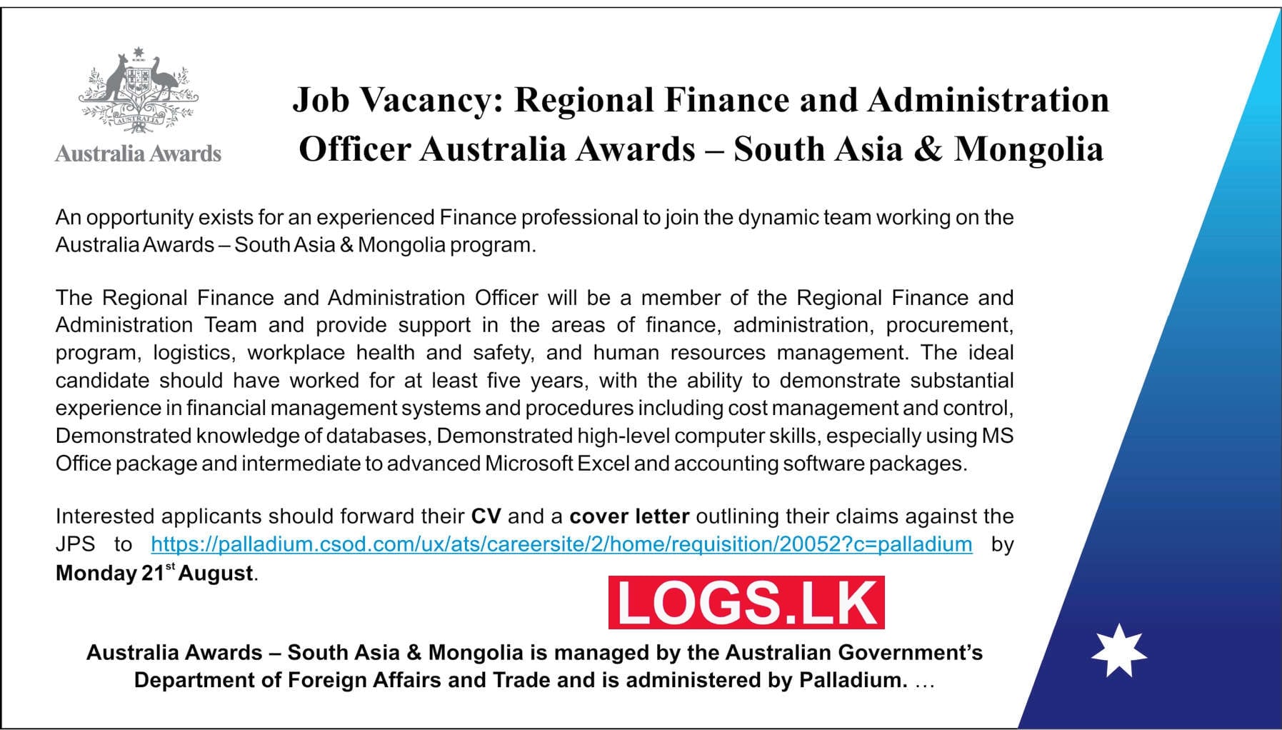 Regional Finance and Administration Officer Vacancy at Australia Award Job Vacancies