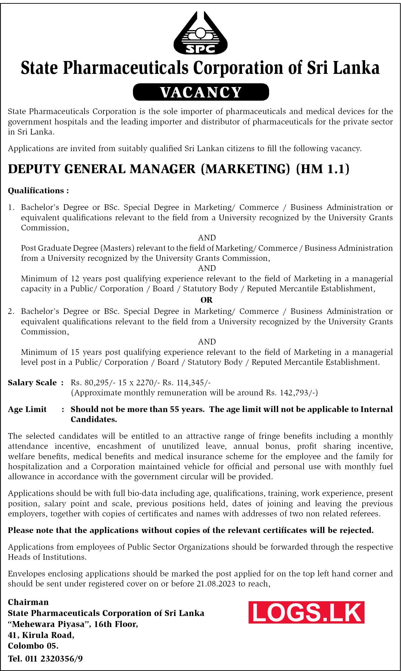 Deputy General Manager - State Pharmaceuticals Corporation Vacancies 2023 Application Form