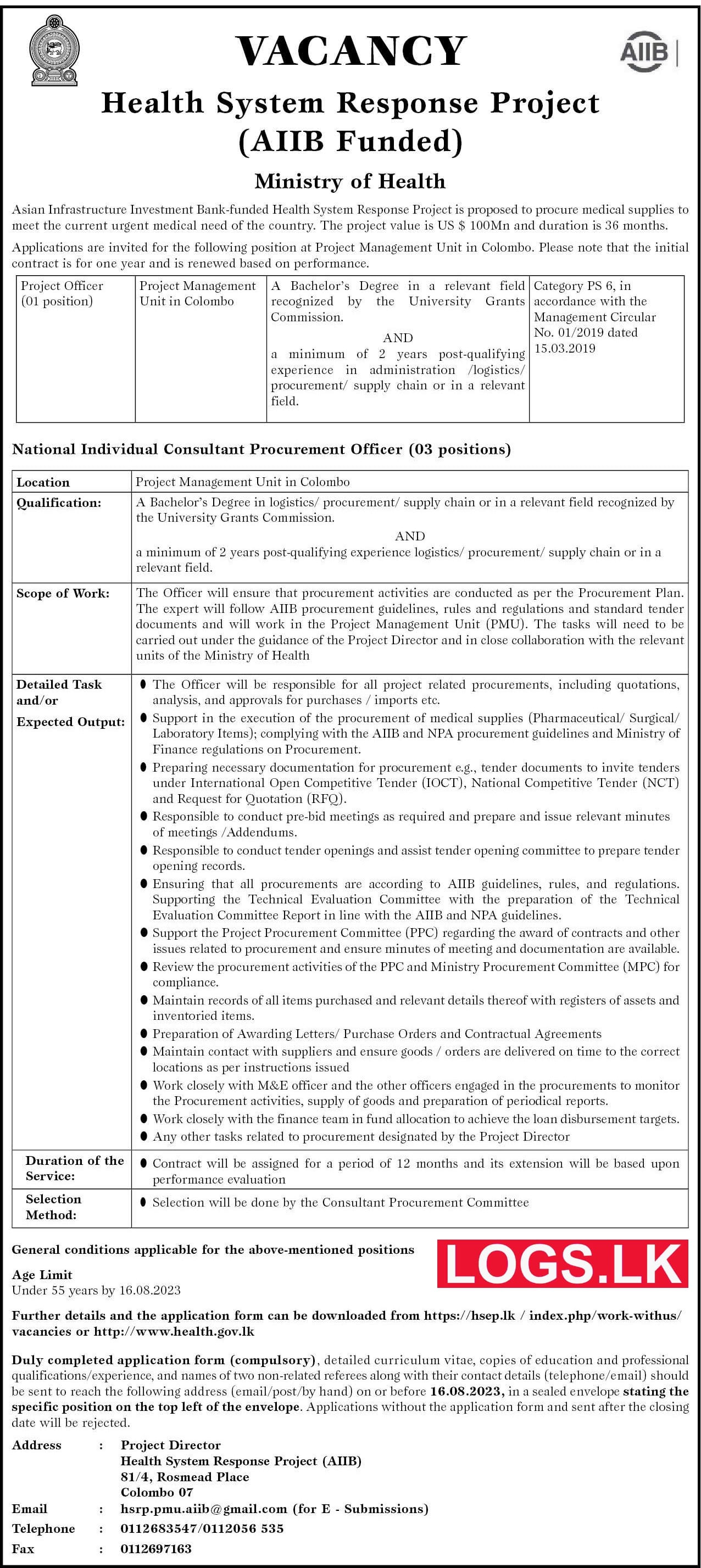 Project Officer - Health System Response Project Vacancies 2023 Application Form, Details Download